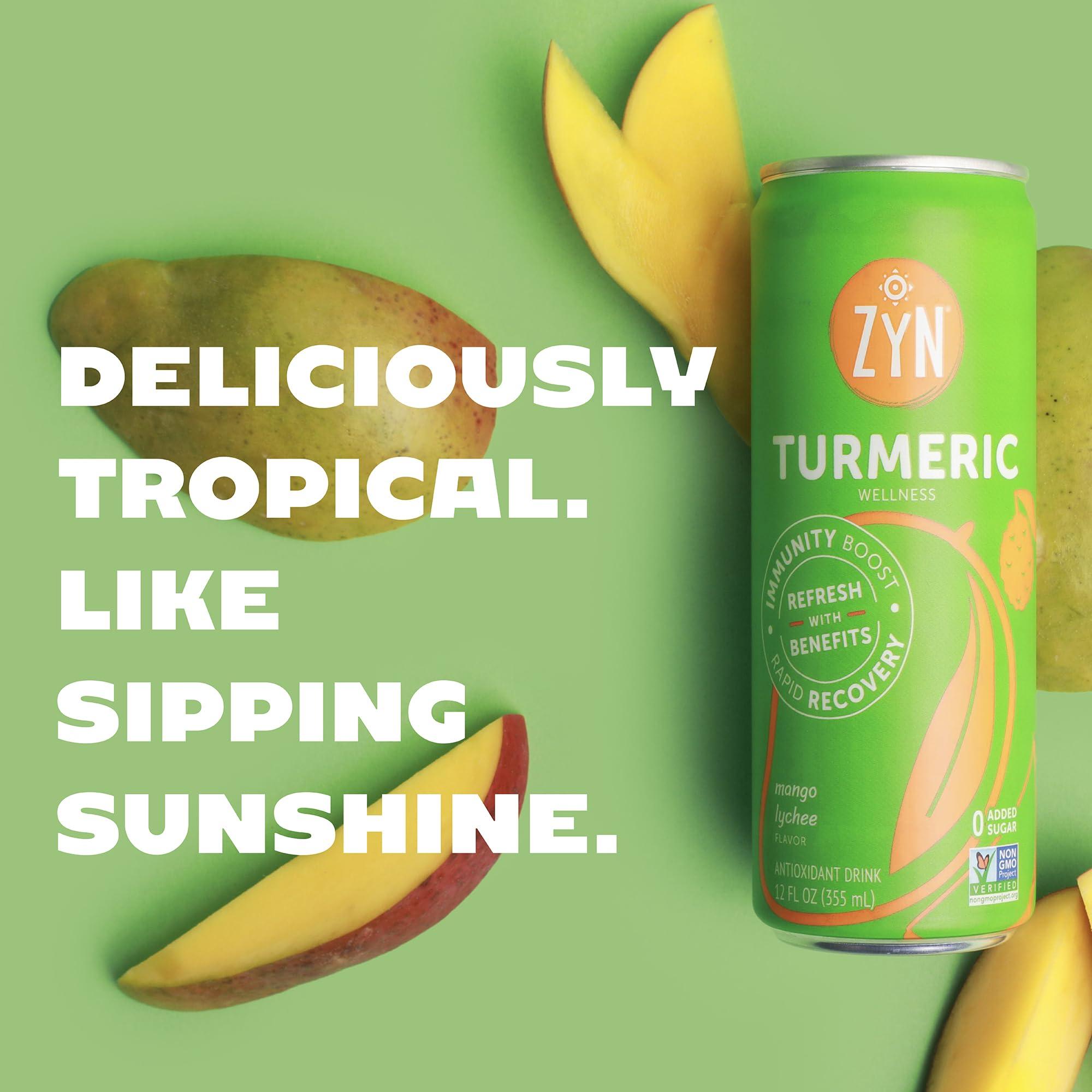 ZYN Turmeric Antioxidant Energy Drink by ZYN | 6 Pack | Mango Lychee | Low Calorie & No Added Sugar | Energy Turmeric Drinks for Inflammation Turmeric Drinks with Curcumin, Piperine, Vitamin C & Zinc | Plant-Based Formula