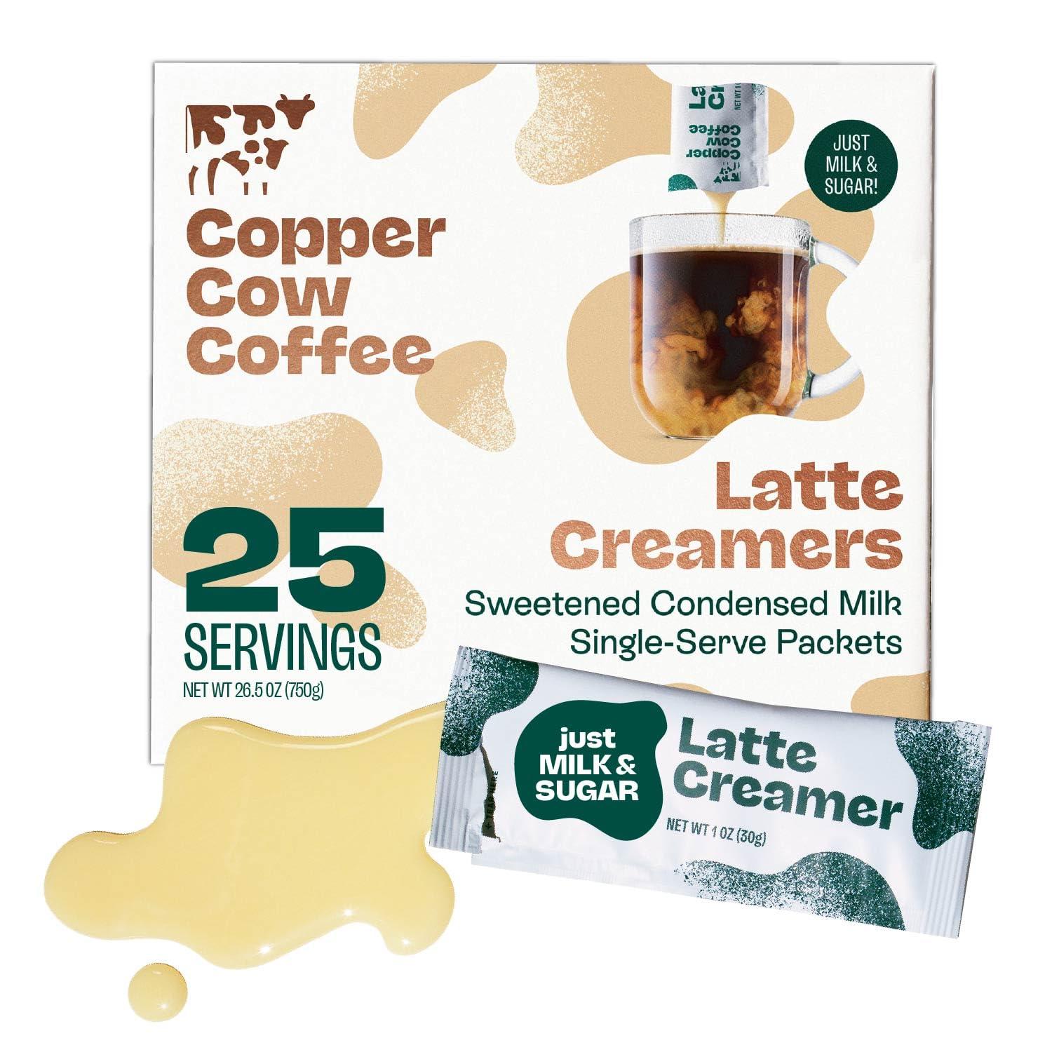 Copper Cow Coffee Copper Cow Coffee California Sweetened Condensed Milk Creamers – Single-Serve and All-Natural Pre-Filled Packets – (25 Pack)