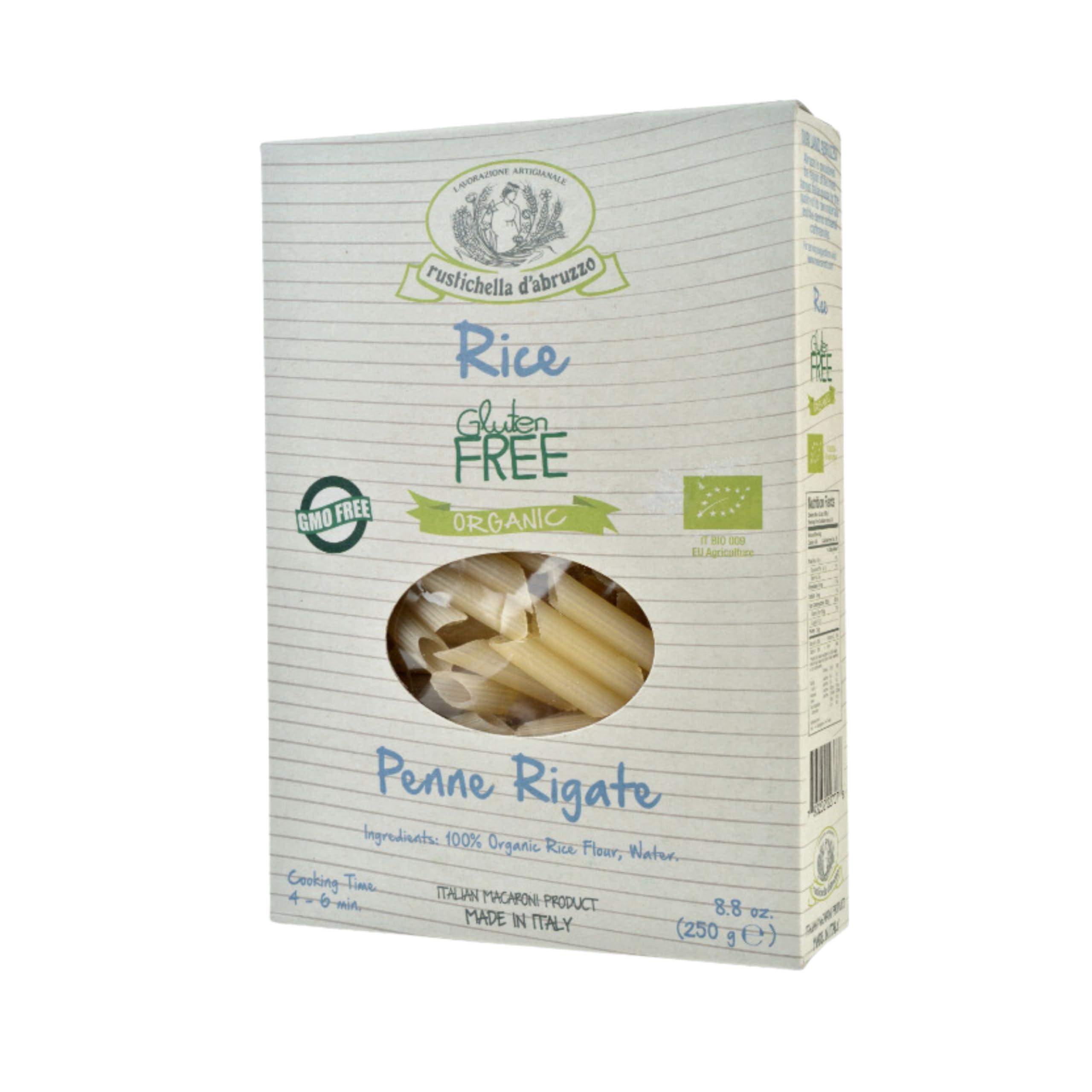 Rustichella D\' Abruzzo Rustichella d\'Abruzzo Organic Rice Penne Rigate - 250g Gluten-Free Italian Pasta Made with Organic Rice Flour - Ideal for Light Olive Oil Sauces & Seasonal Vegetables - GMO-Free, Gluten-Free