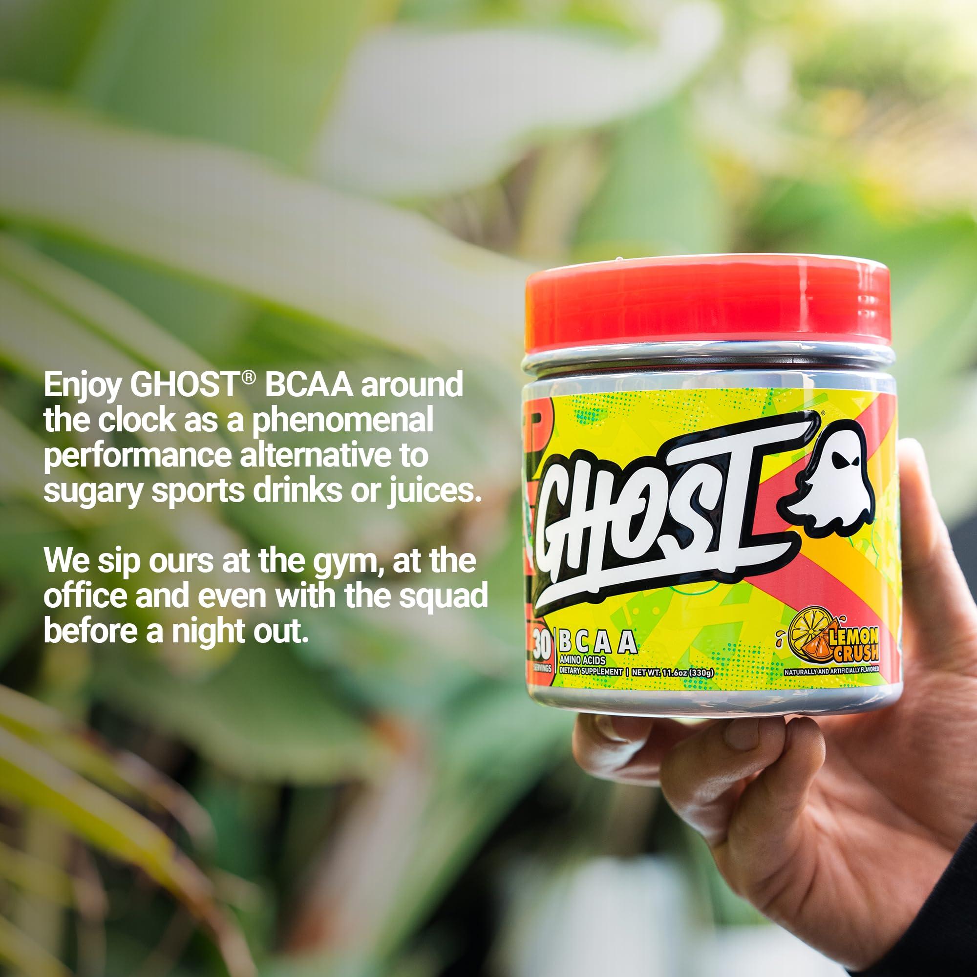 GHOST GHOST BCAA Powder Amino Acids Supplement, Lemon Crush - 30 Servings - Sugar-Free Intra, Post & Pre Workout Amino Powder & Recovery Drink, 7G BCAA