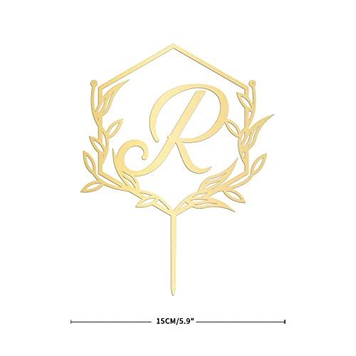 buythrow Mirror Gold Initial Letter R Wedding Cake Toppers,Floral Wreath Custom Any Initial Cake Topper,initial Letters Cake Topper, for Engagement Birthday Bridal Shower Wedding Party Decorations