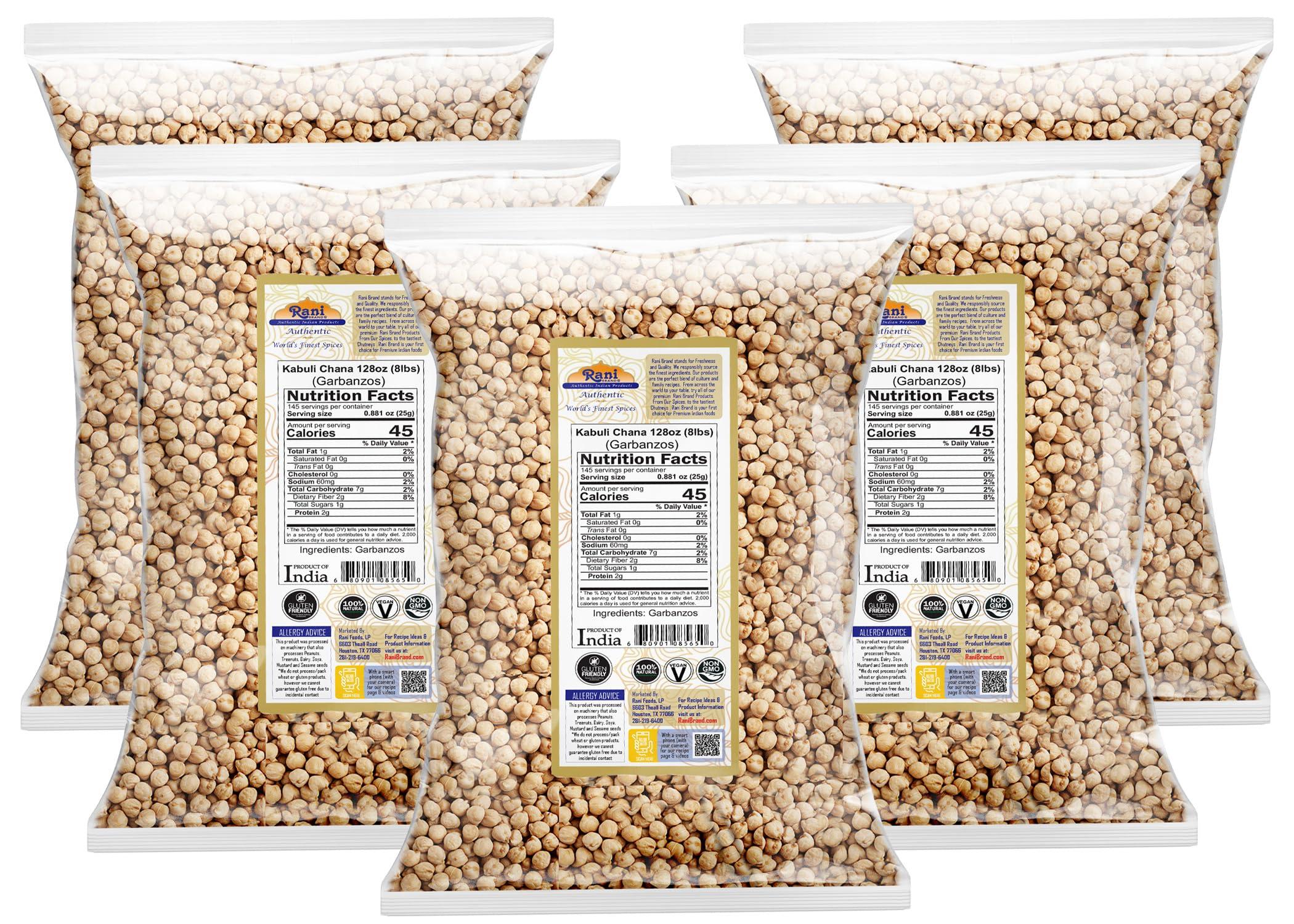 Rani Brand Authentic Indian Products Rani Garbanzo Beans (Kabuli Chana) 128oz (8lbs) 3.63kg x Pack of 5 (Total of 40lbs) Bulk ~ All Natural | Vegan | Gluten Friendly | NON-GMO | Kosher | Indian Origin