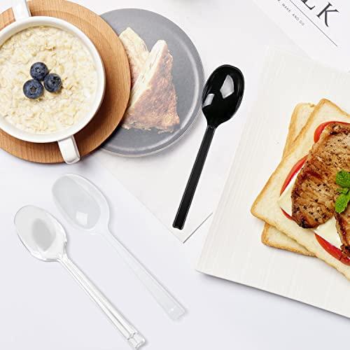 Hokeding 6\" Spoons Plastic Disposable,White Plastic Spoons Individually Wrapped 100 pack for Party Supplies,Reusable Plastic Spoons for Outdoors, Home, Office Use(White)