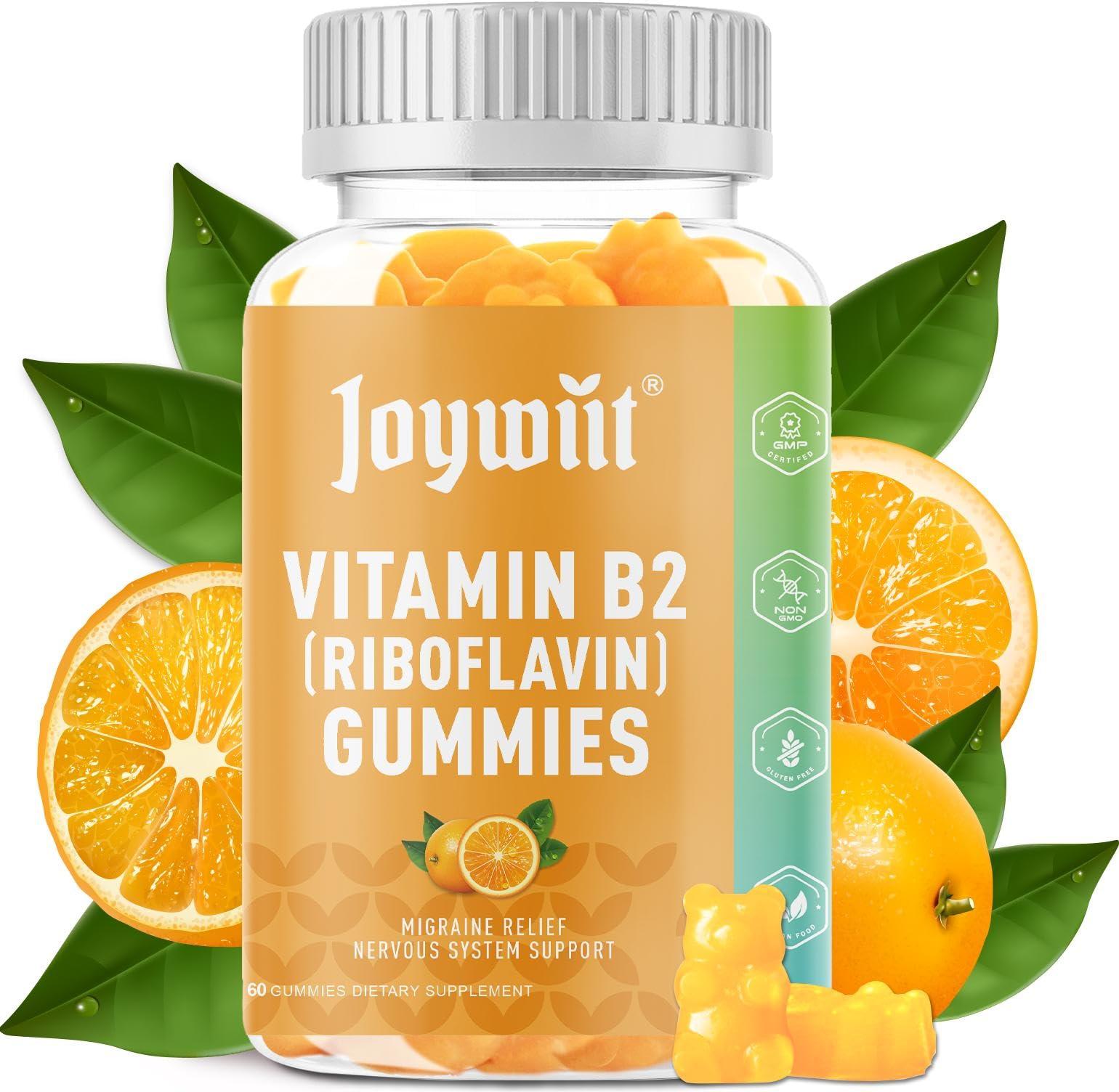 Joywiit Joywiit Vitamin B2 Gummies | Riboflavin 400mg | b2 Vitamin 400mg Chewable for Adults and Kids, Migraine Relief & Energy and Nervous System Support, Non GMO, Vegan - 60 Counts