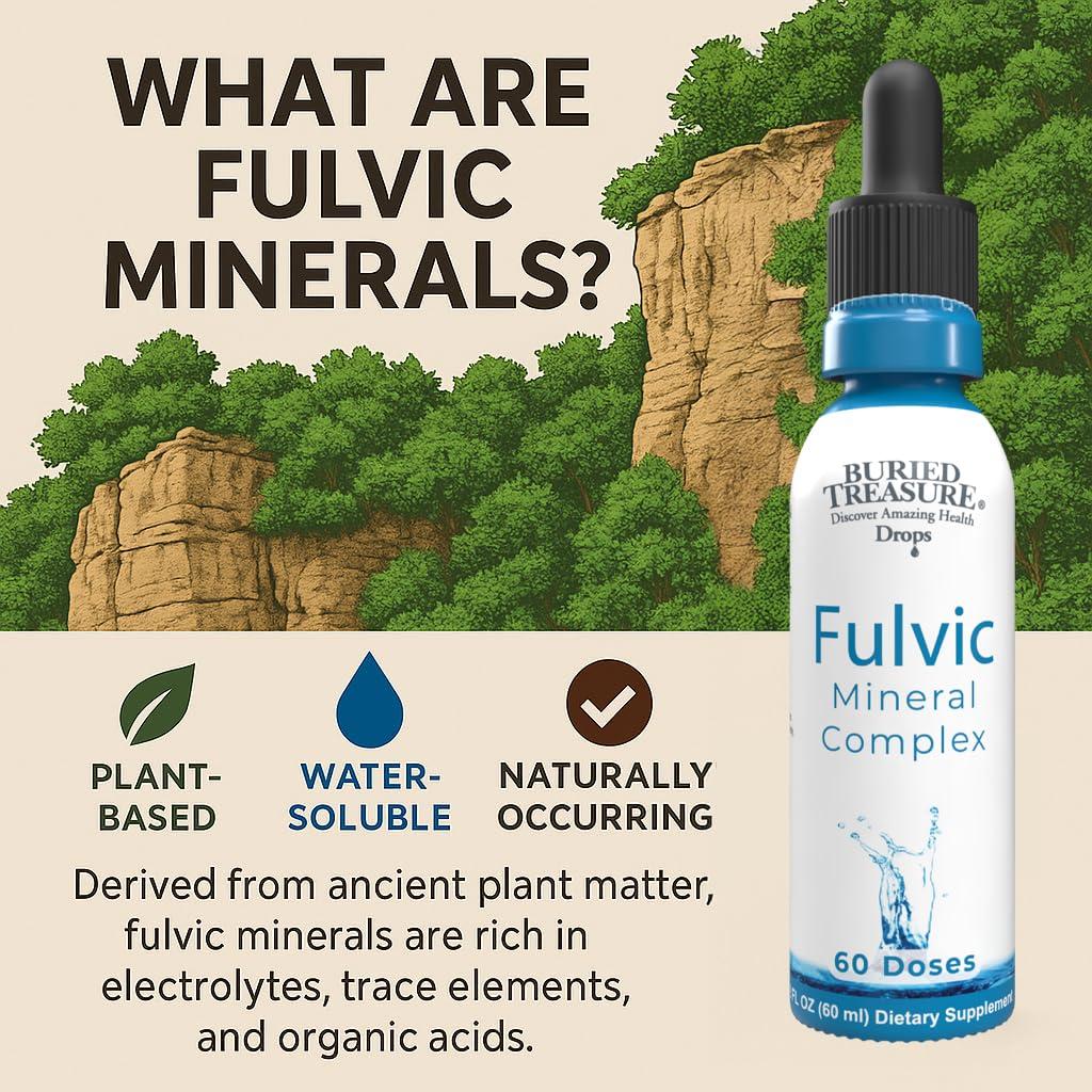Buried Treasure Buried Treasure Fulvic Mineral Drops - Concentrated Fulvic Acid delivering Trace Mineral Drops as a Colloidal Minerals Liquid Supplement - Supporting Energy with Trace Minerals Electrolytes - 2 fl oz