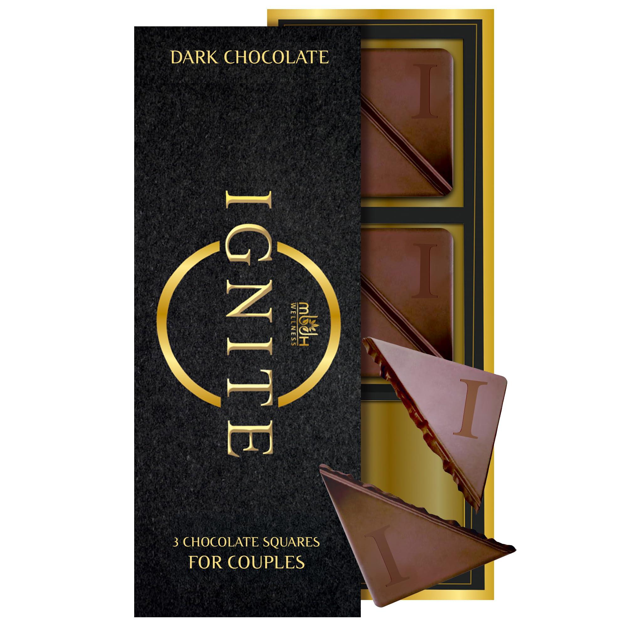 MBDH Wellness Ignite Dark Chocolate Bars - Premium Dark Chocolate Squares for Couples - 60% Cocoa, Vegetarian - Crafted with Epimedium and Maca Root for a Delightful Experience - Ideal for Men & Women - Pack of 1