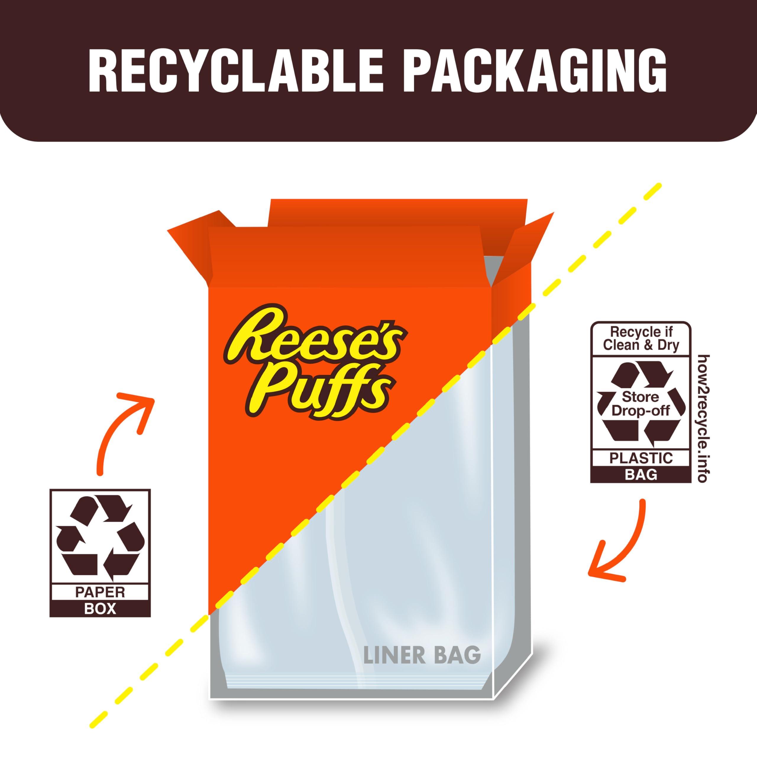 Reese\'s REESES PUFFS Peanut Butter Lovers Breakfast Cereal, Made with Whole Grain and Real REESES Peanut Butter, Family Size, 19.7 oz