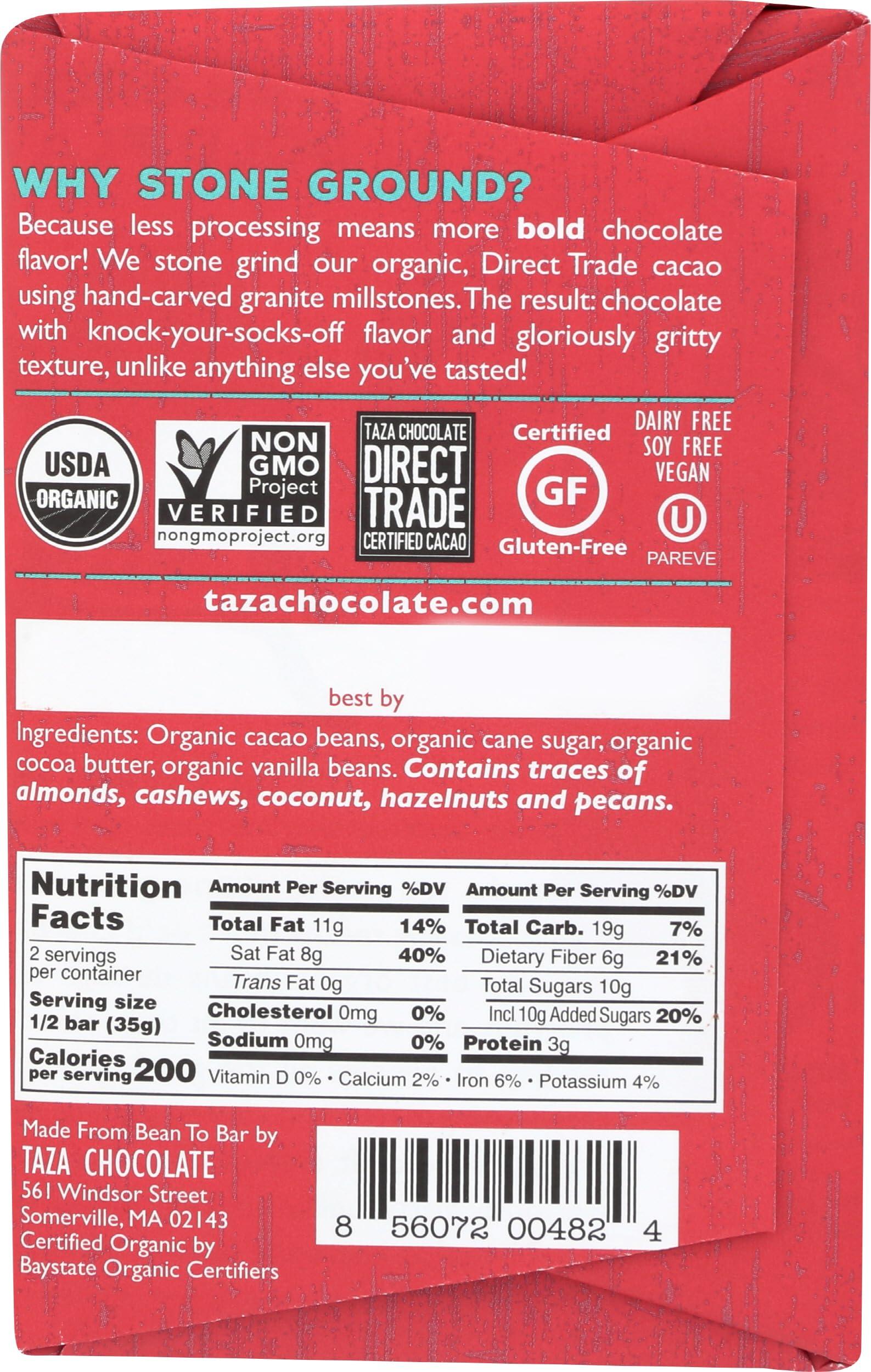 Taza Chocolate TAZA CHOCOLATES Organic Dark Chocolate Bar 70%, 2.5 OZ