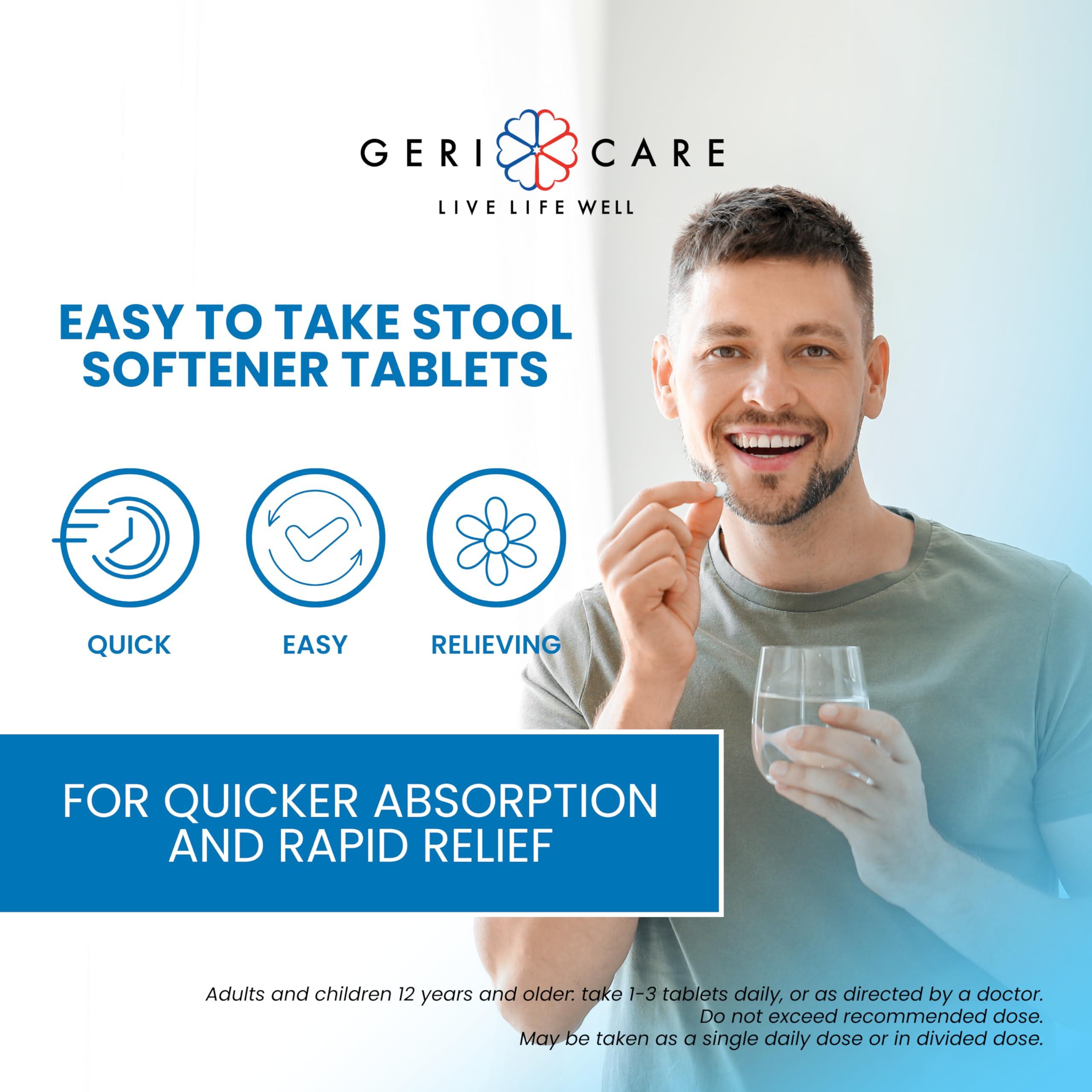 GeriCare GeriCare Docusate Sodium Stool Softeners, Best Stool Softener for Daily use for Women, Men, and Elderly - Ideal for Constipation Relief 100mg Crushable Tablets. (100 Count) Made in The USA.