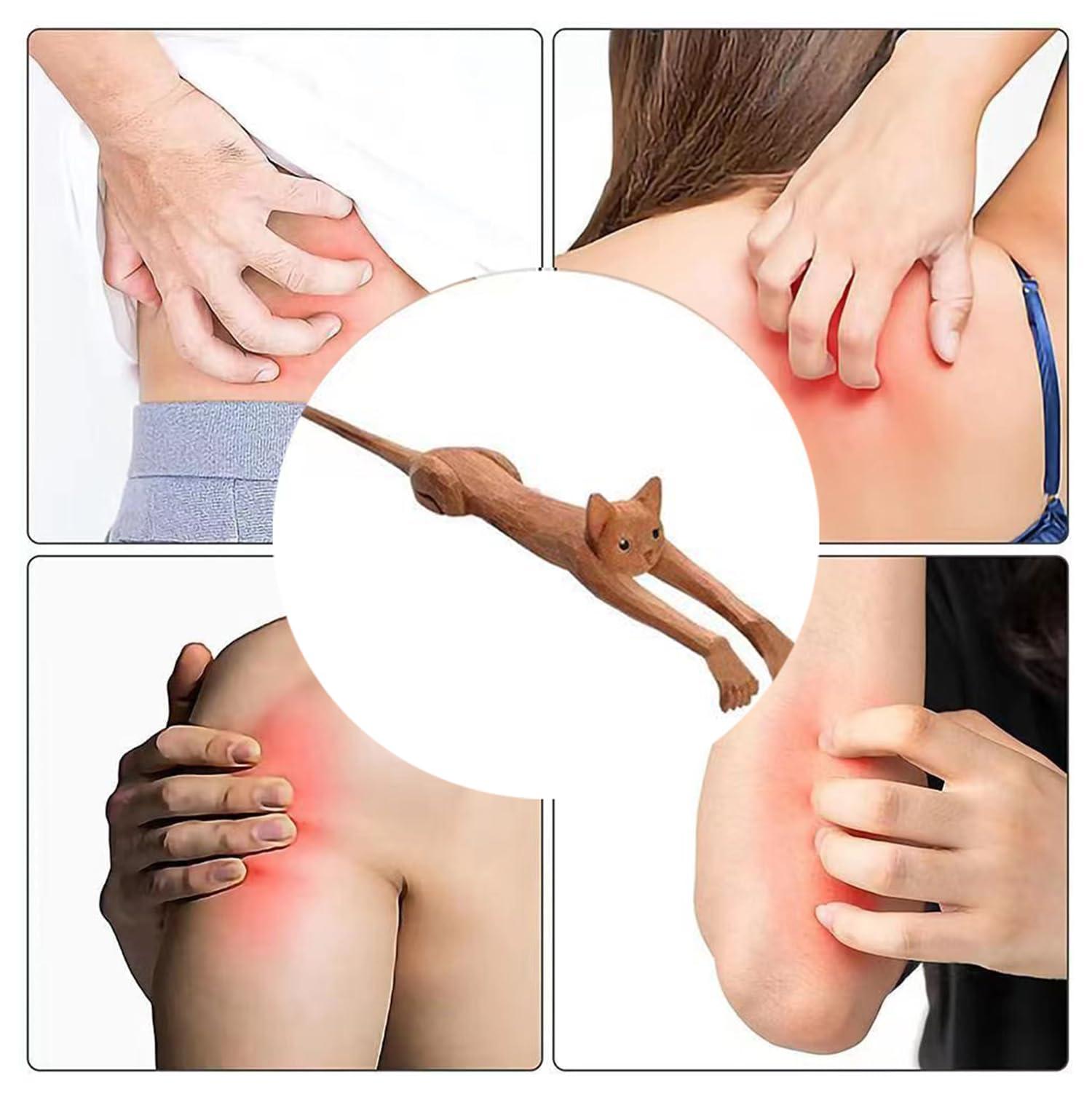 Generic Very Innovative and Cute cat Wooden Long Handle Scratching Massager, Suitable for Young and Old, Everyone can Scratch! Wooden Back Scratcher for Adults, Length 45 cm