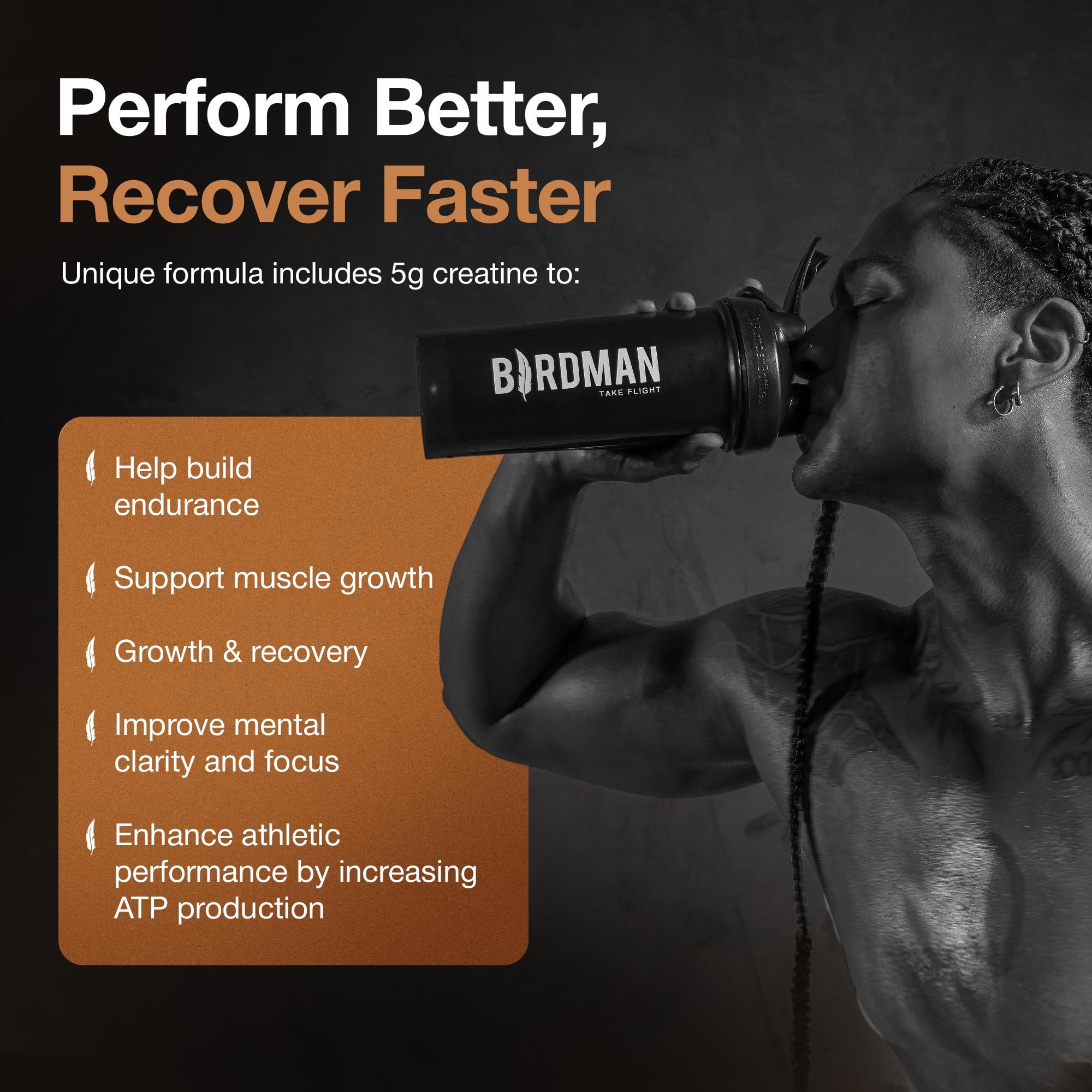 BIRDMAN Birdman Falcon Performance Vegan Protein Powder, 31g Protein, 5g Creatine, 5g BCAA, Probiotics, Electrolytes, Pre Workout, Low Carb, Sugar Free & Dairy Free, Plant Based Chocolate Protein -19 servings