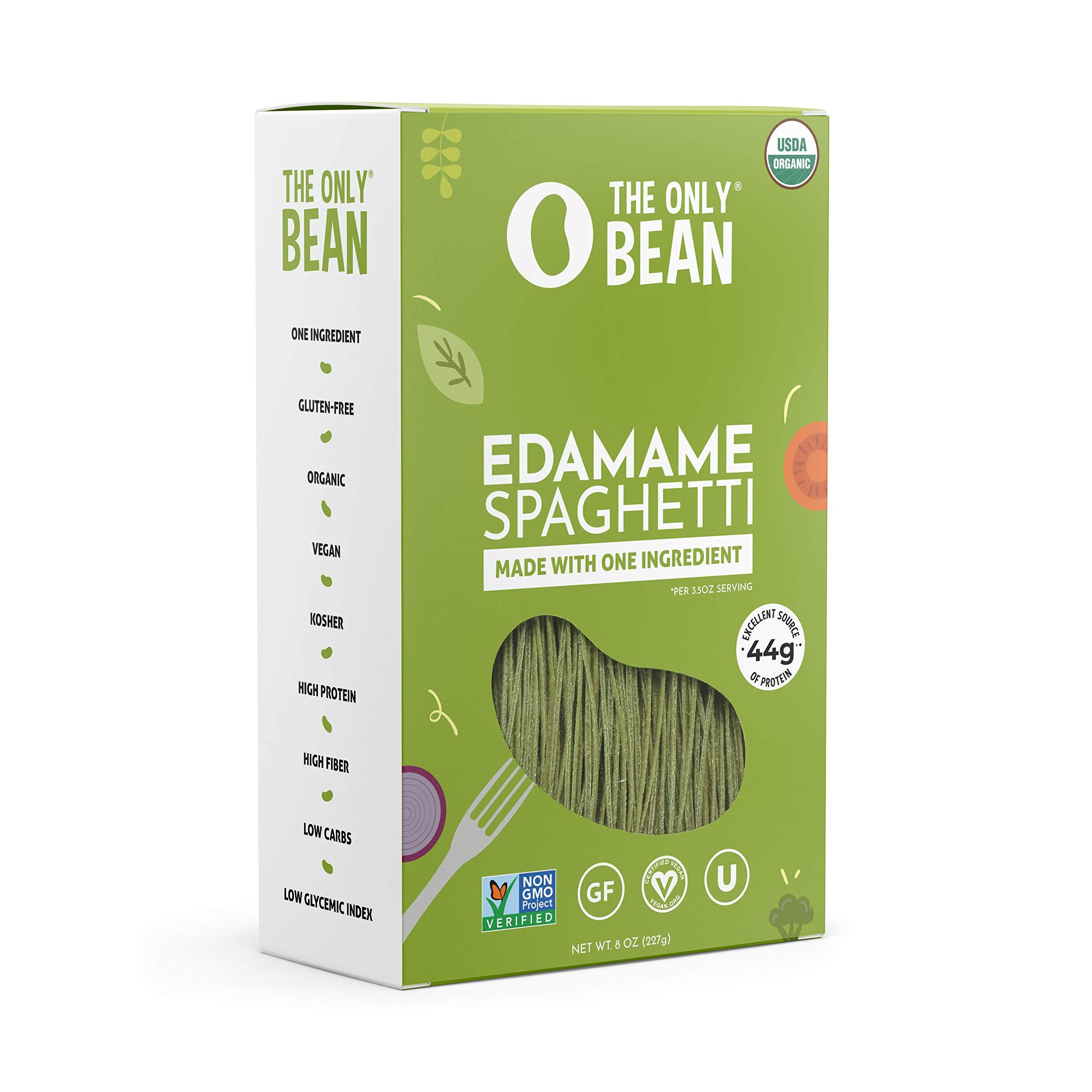The Only Bean The Only Bean - Organic Edamame Spaghetti Pasta - High Protein, Keto Friendly, Gluten-Free, Vegan, Non-GMO, Kosher, Low Carb, Plant-Based Bean Noodles - 8 oz (1 Pack)