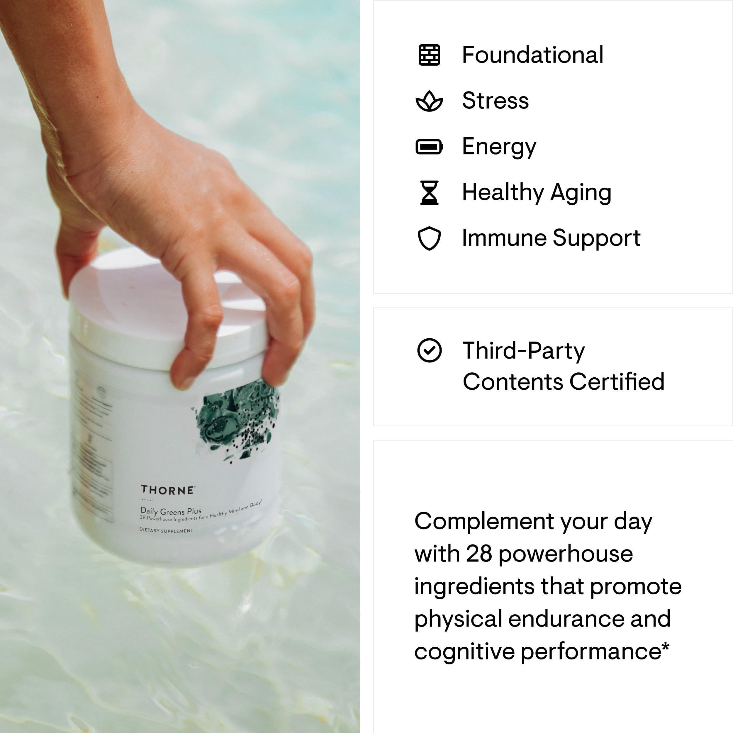 THORNE THORNE Daily Greens Plus - Comprehensive Greens Powder with Matcha, Spirulina, Moringa and Adaptogen, Mushroom and Antioxidant Blends - Refreshing, Mint Flavor 7.2 Oz - 30 Servings