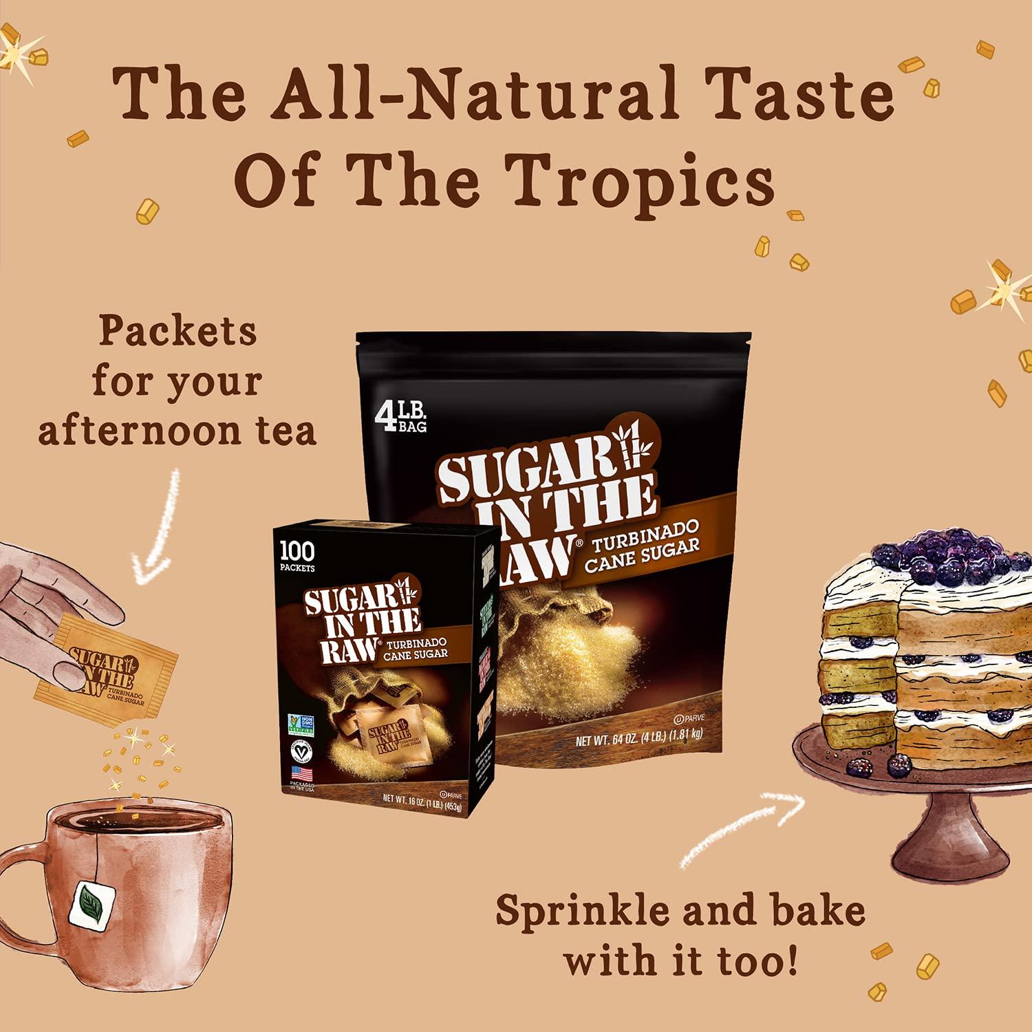 Sugar in the Raw Sugar in the raw turbinado cane sugar packets, 100 Ct, pure, all-natural turbinado sugar, non-GMO project verified, kosher, vegan and gluten free
