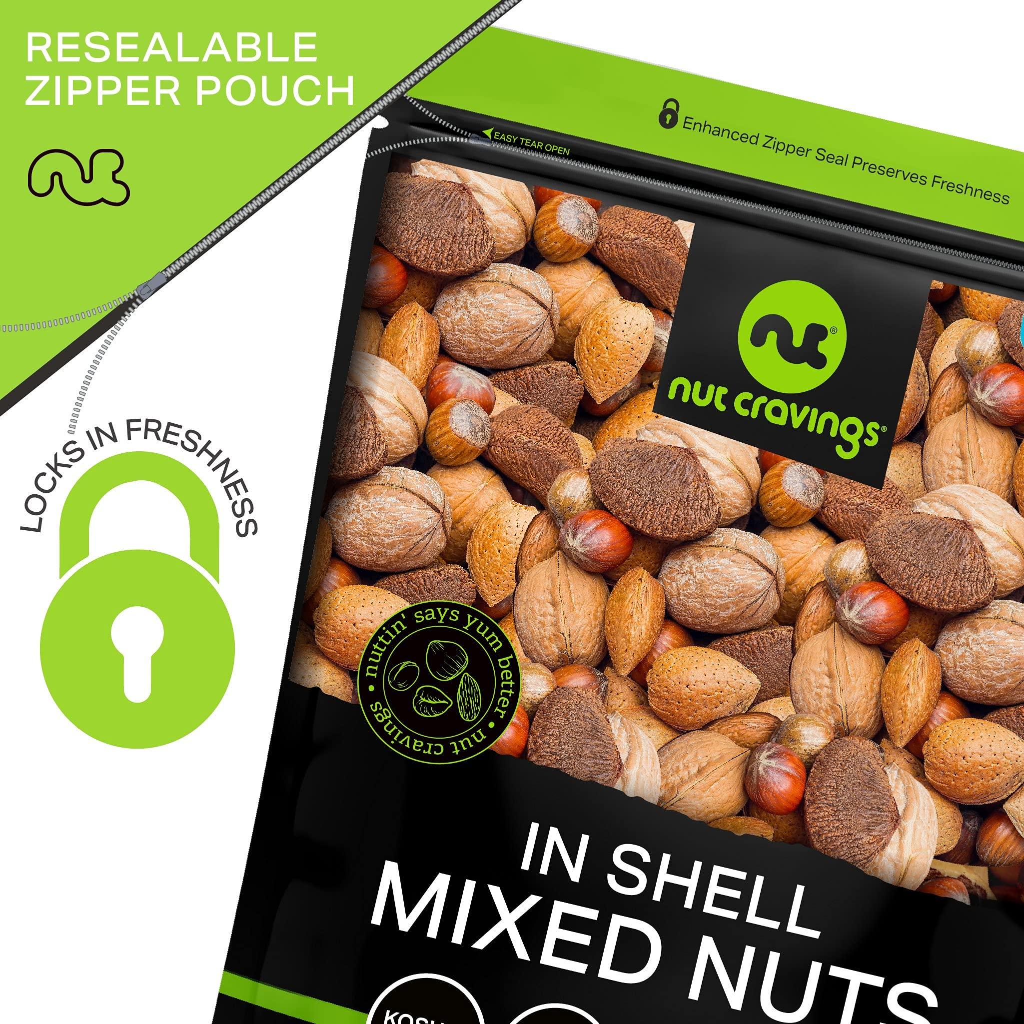 Nut Cravings NUT CRAVINGS - Mixed Nuts (In Shell) Brazil, Walnuts, Filberts, Almonds, Pecans (16oz - 1 LB) Packed Fresh in Resealable Bag - Healthy Snack, Protein Food, Natural, Keto, Vegan, Kosher