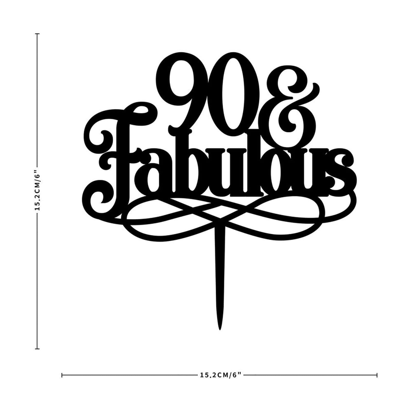 WengBeauty 90 & Fabulous Cake Toppers Black Acrylic 90th Birthday Party Decoration Ideas Happy Birthday Cake Topper Personalized Age Birthday Cake Topper Birthday Anniversary Party Decorations
