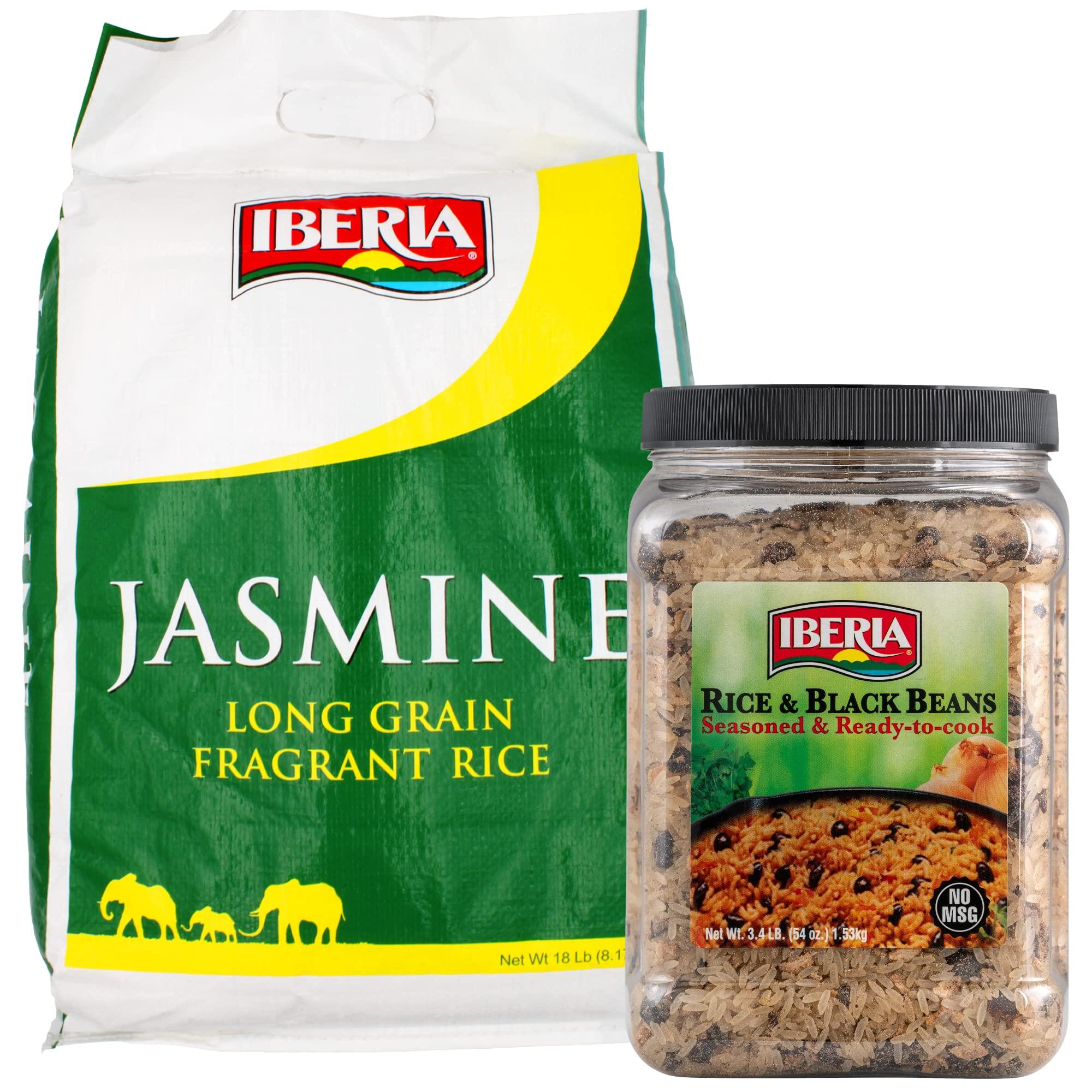 Iberia Iberia Jasmine Long Grain Fragrant Rice, 18 lb. + Ibeia Seasond Rice & Black Beans, 3.4 lb.