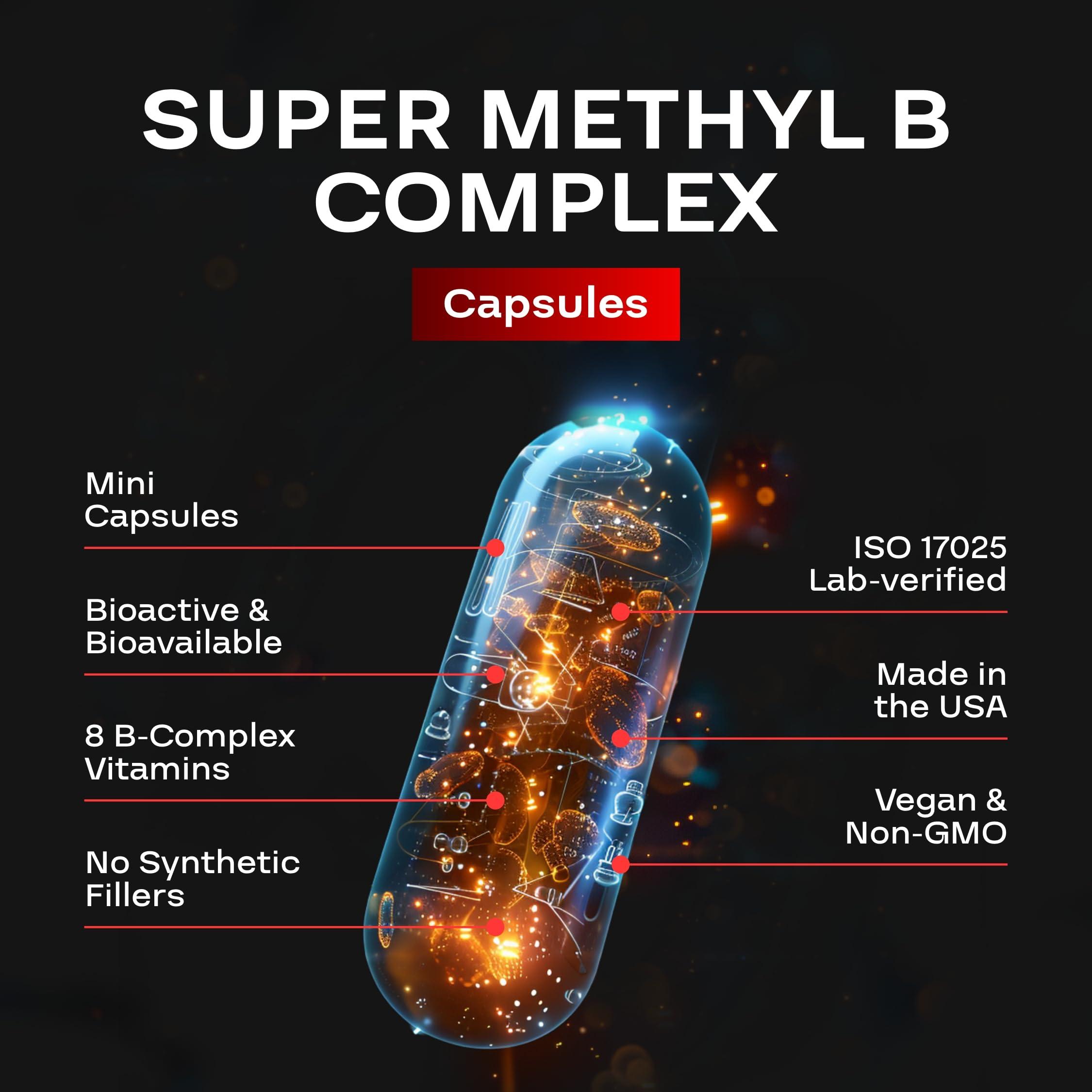 NEXGEN BLENDS Methylated B Complex Vitamin Supplement - Bioactive Methyl B Complex with 5-MTHF Methyl Folate & B12 Methylcobalamin for Brain Heart Energy & Homocysteine Support - Super Vitamin B Complex - 60 Caps