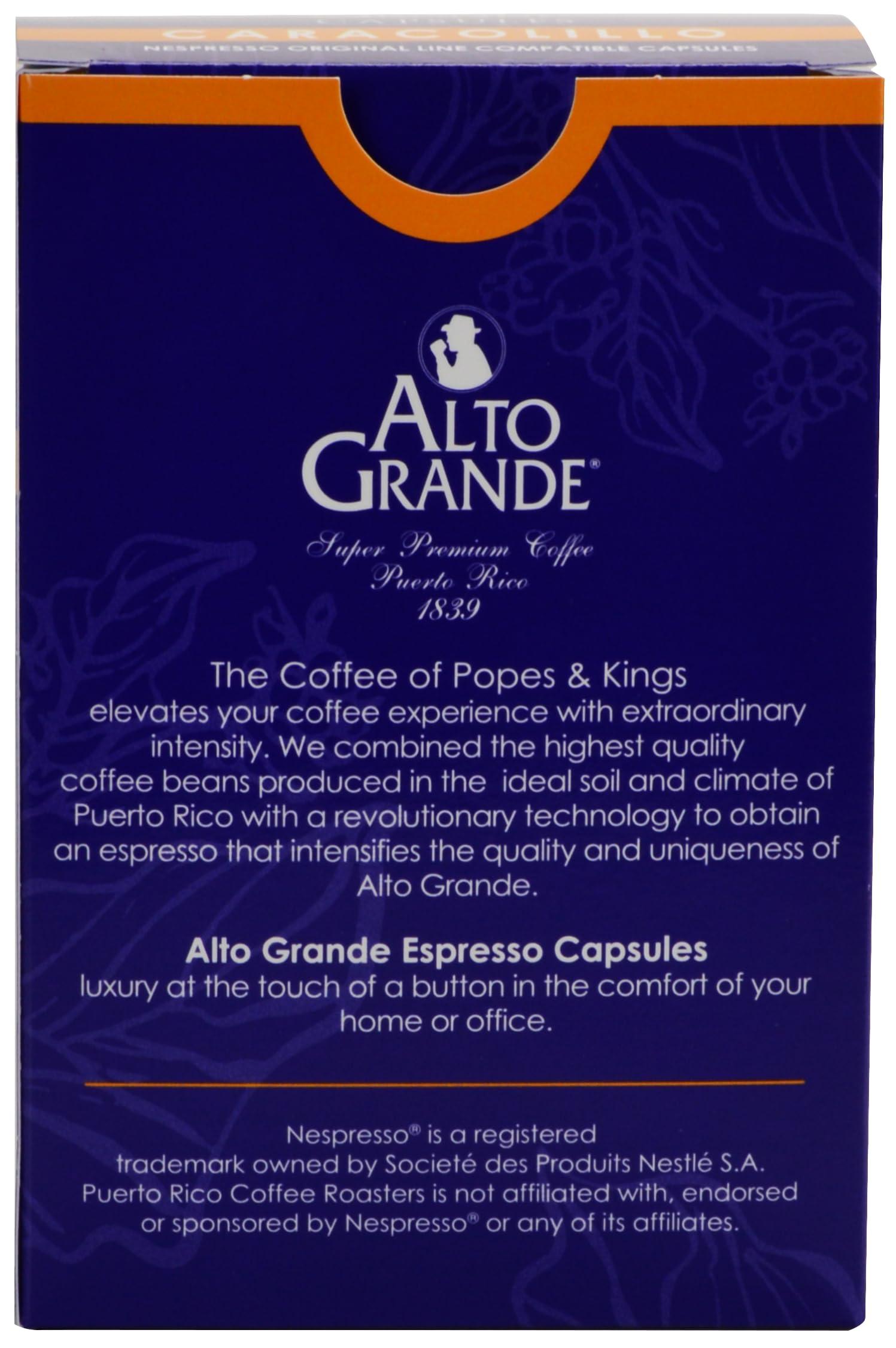 Alto Grande Alto Grande Super Premium Coffee Single Serve Capsules for Nespresso Machines, 100 Percent Arabica Coffee From Puerto Rico (Caracolillo, 18 Count)