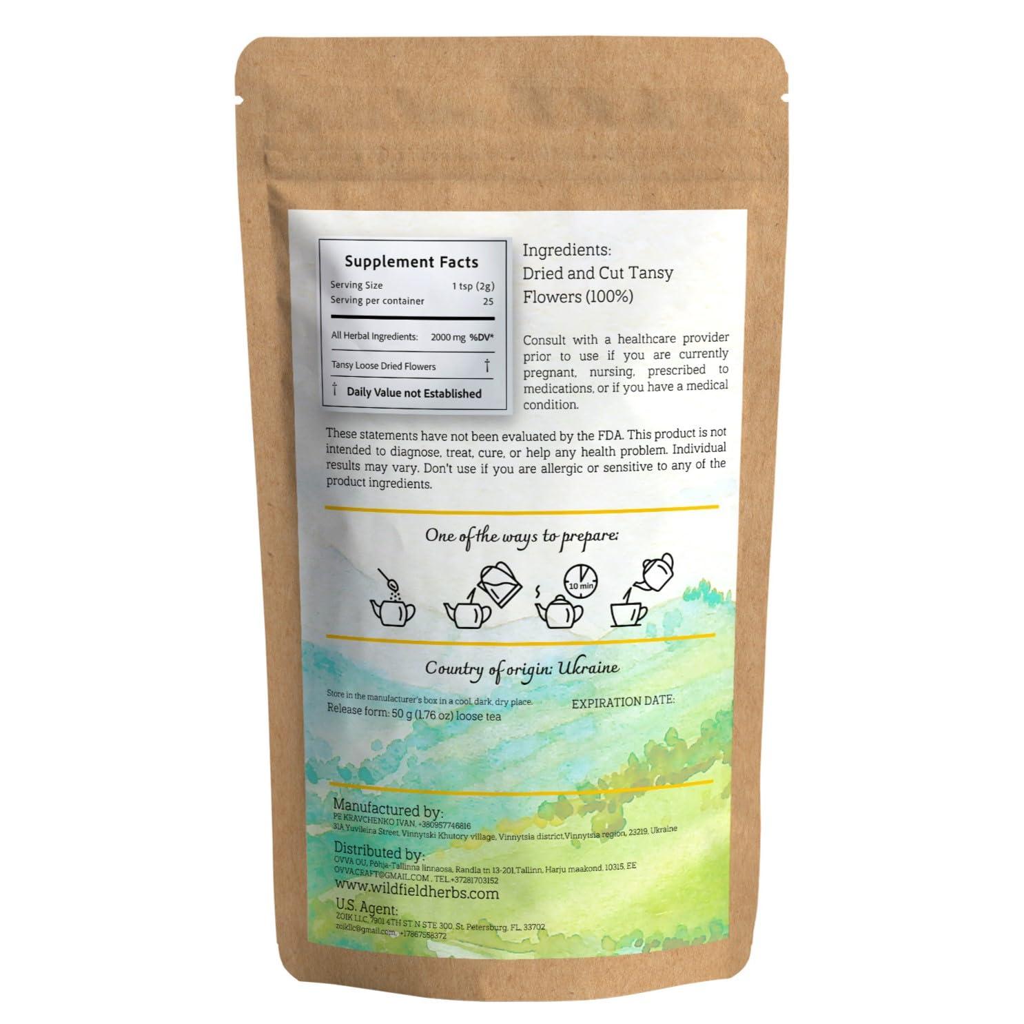 WILDFIELD HERBS 1.8 oz. Pishma Tea Tansy Flowers Herbal Tea (Tanacetum Vulgare L.) - 50g Dried Cut Tansy Flowers Herb Tea