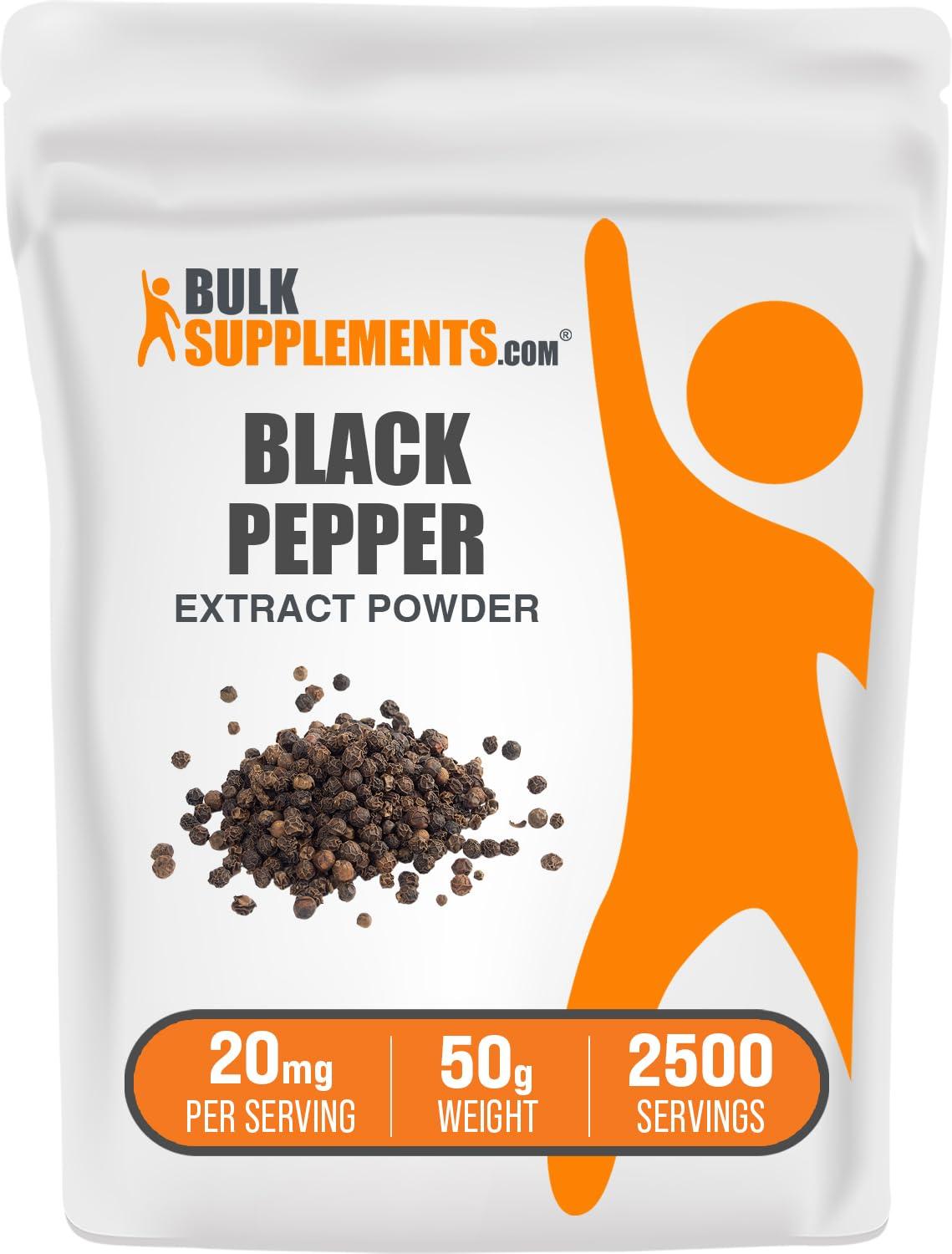 BULKSUPPLEMENTS.COM BulkSupplements.com Black Pepper Extract Powder - 95% Piperine - Black Pepper Supplements - Piperine Extract - Piperine Powder - 20mg of Black Pepper Extract per Serving (50 Grams - 1.8 oz)