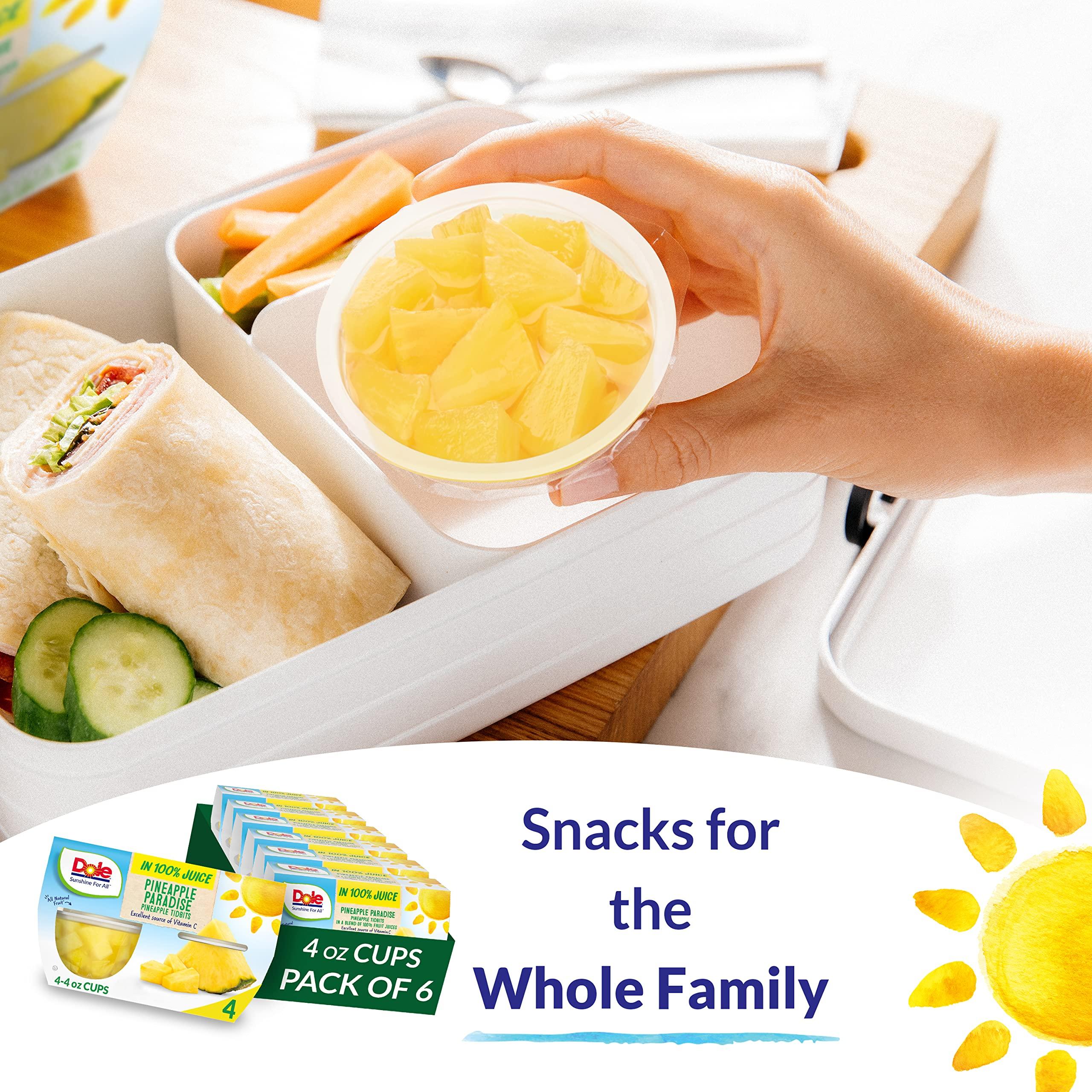 Dole Dole Fruit Bowls Pineapple Tidbits in 100% Juice Snacks, 4oz 24 Total Cups, Gluten & Dairy Free, Bulk Lunch Snacks for Kids & Adults