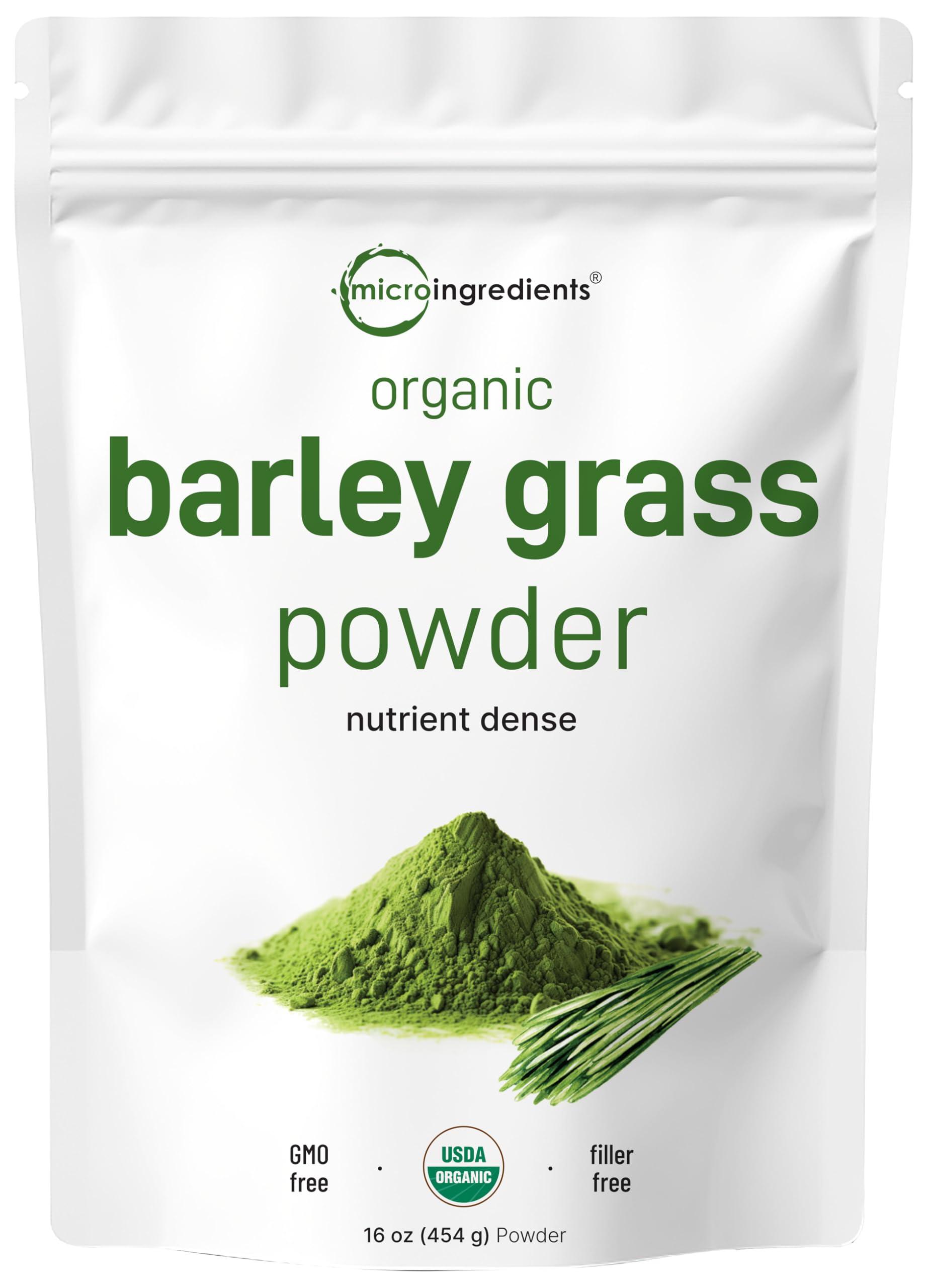 Micro Ingredients Organic Barley Grass Powder, 16 Ounces | US Grown | Rich in Vitamins, Minerals, Fibers, & Antioxidants | Superfood Greens Mix for Immune Health and Digestion Support | Non-GMO