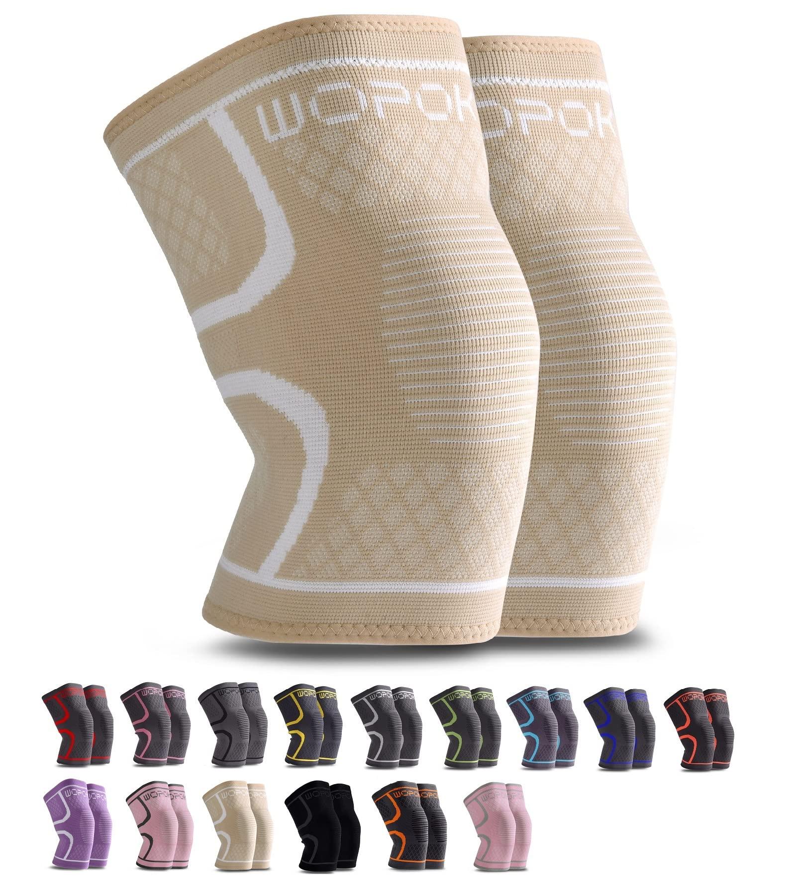 WOPOKY WOPOKY Knee Braces for Knee Pain, Compression Knee Sleeves Support for Weightlifting Running Squatting Basketball Working out, Knee Pain Relief for Meniscus Tear Arthritis (2 Pack)