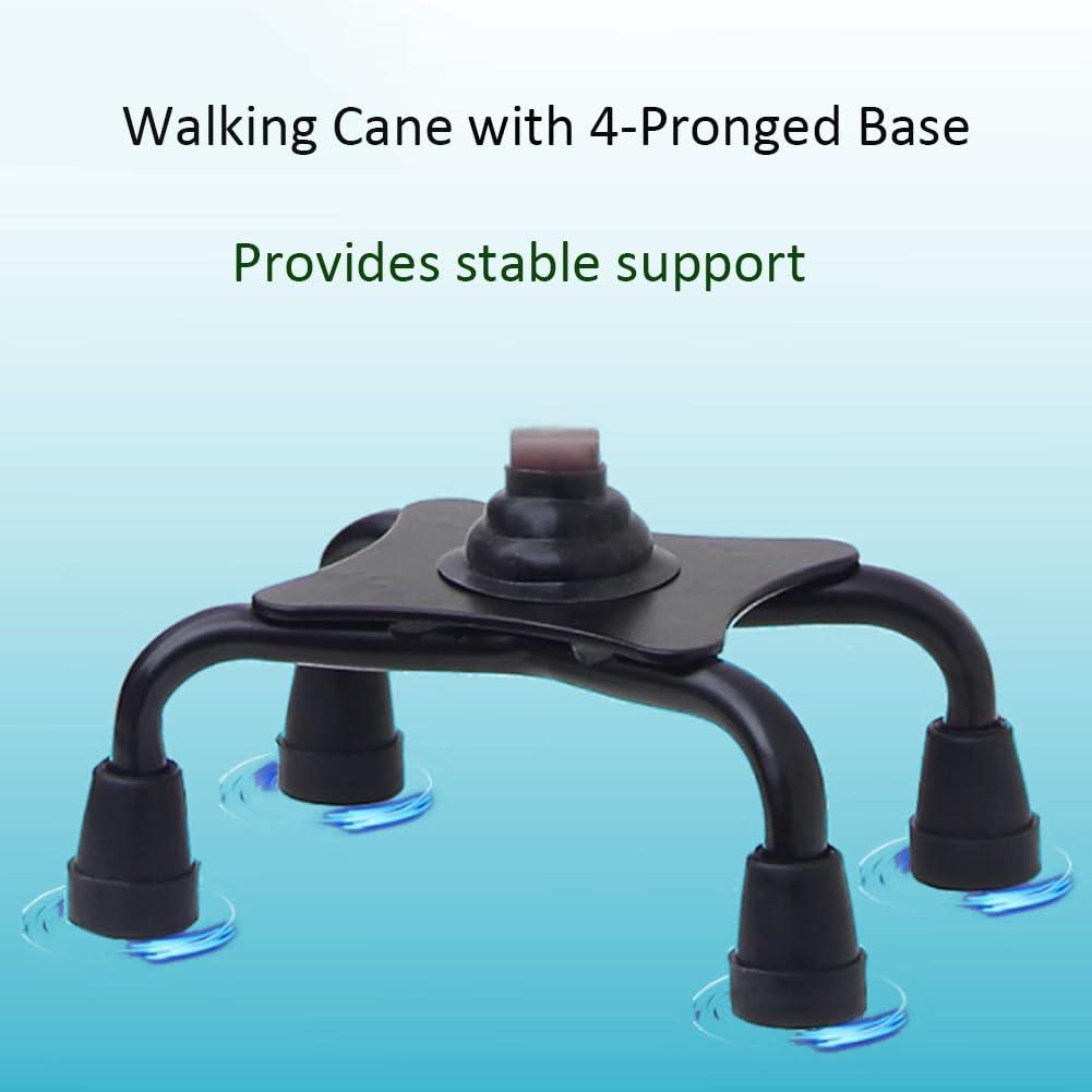 D Ger Store Quad Cane with with 4-Pronged Base, Adjustable Height Walking Stick, Load Capacity 220 lbs (Color : Black, Size : 73-95cm/28-37inch)