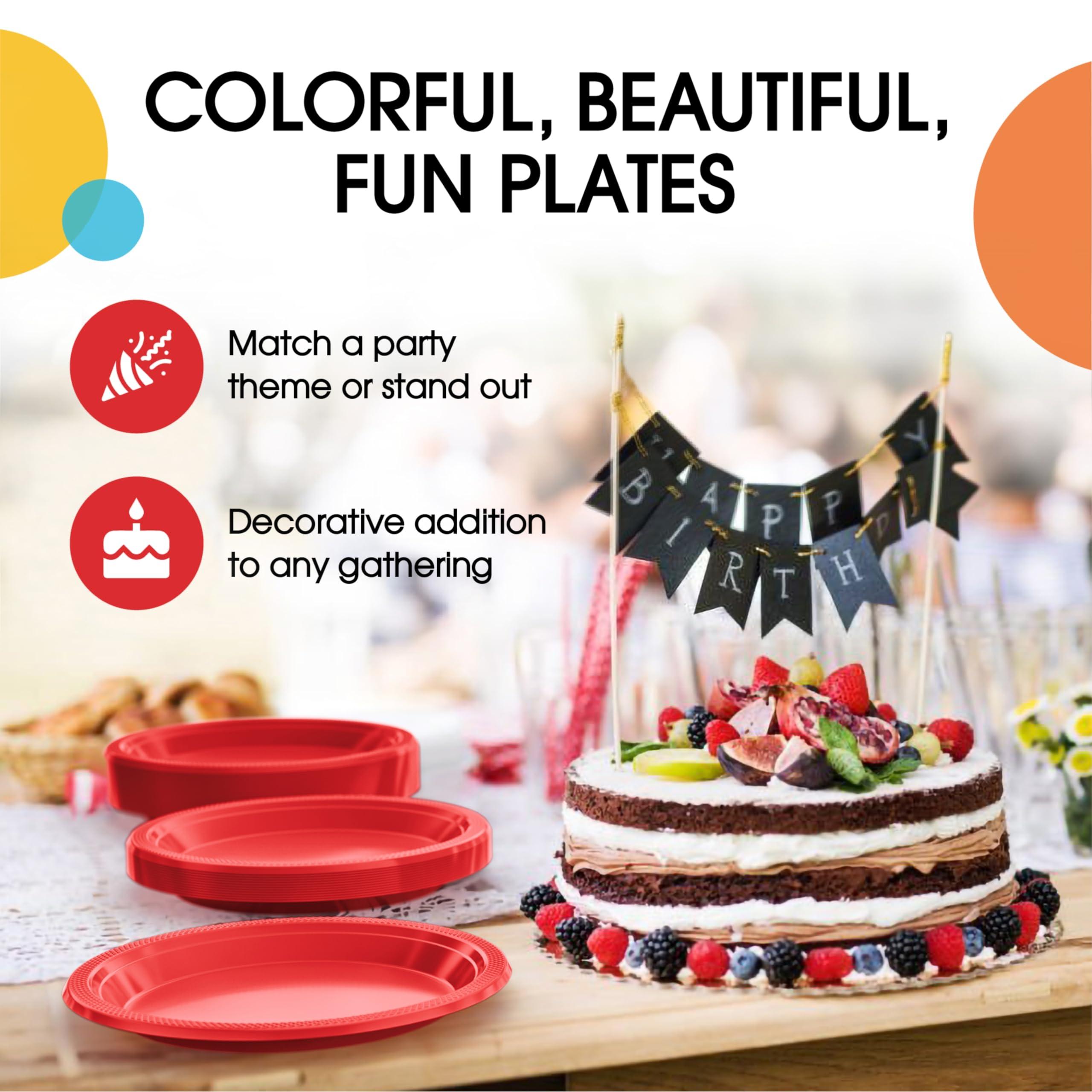 Exquisite Exquisite Red Plastic Plates Disposable 10\" Red Plastic Dinner Plates 50 Pcs Red Disposable Plates Plastic Plates For Party Plates Disposable Heavy Duty 350 GSM Red Plates For Party