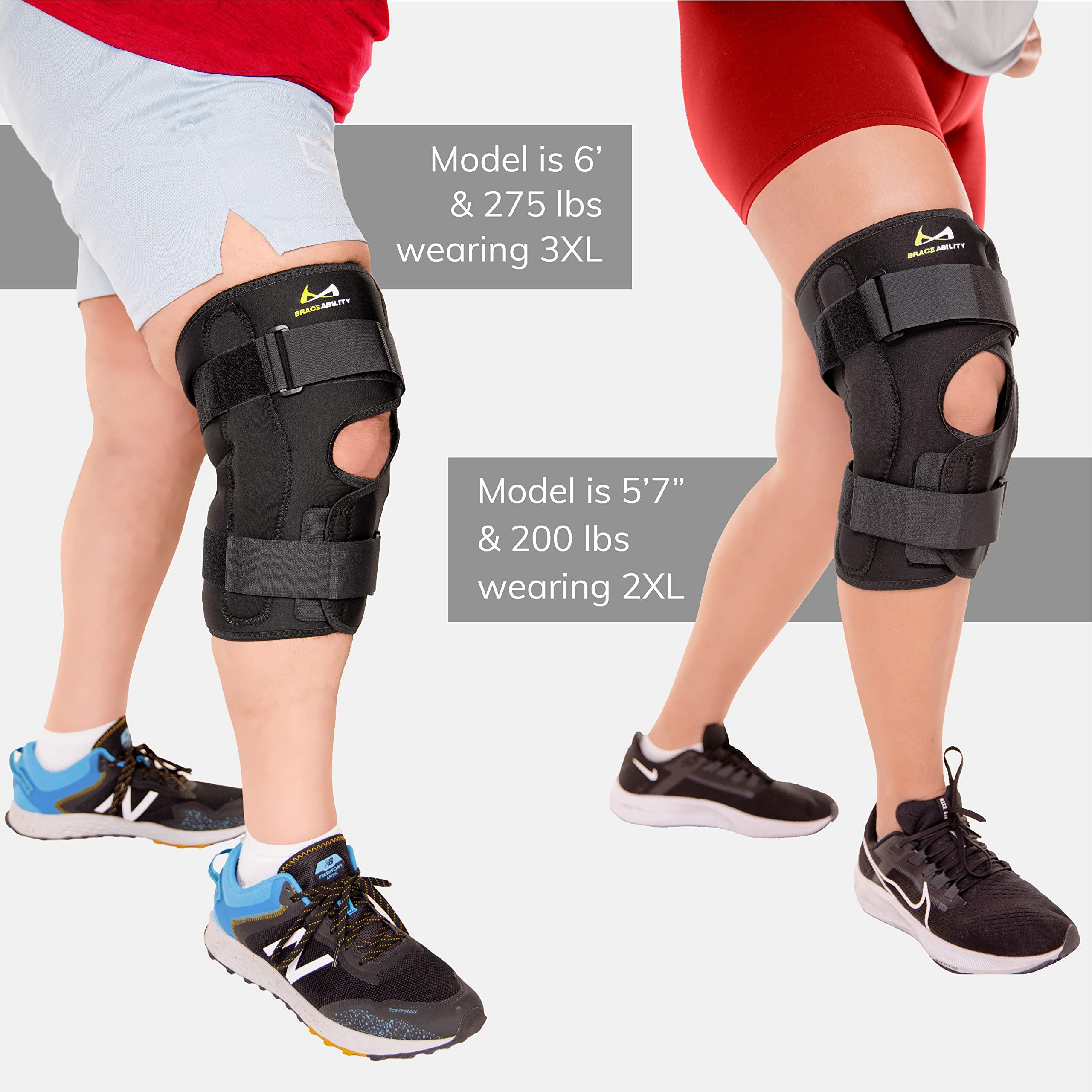 BraceAbility BraceAbility Hinged Obesity Knee Brace - Plus Size to Overweight Wraparound Support for Womens and Mens Arthritis Treatment, Bariatric Joint Pain Relief, Kneecap Instability, Ligament Weakness (6XL)