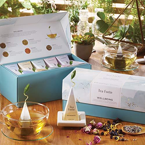 Tea Forte Tea Forte Wellbeing Organic Wellness Tea Presentation Box Tea Sampler Gift Set, 20 Assorted Variety Handcrafted Pyramid Tea Infuser Bags - Herbal Tea, Green Tea