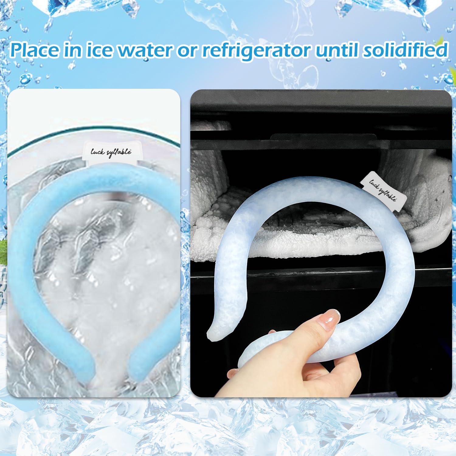 LUCK SYLLABLE Neck Cooling Tube with Cold Insulated Bag, Reusable Wearable Neck Cooler Ring, Cooling Neck Wraps for Summer Heat Outdoor Indoor (Blue*2)