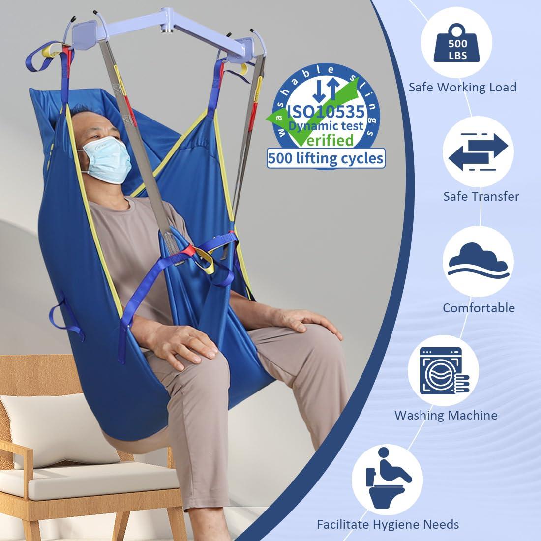 EZ Assistive EZ Assistive Patient Lift Universal Padded Sling with Head Support, Hoyer Lift U-Sling for Patient Transfer and Reposition Home Use, 500lbs (Blue, Small)