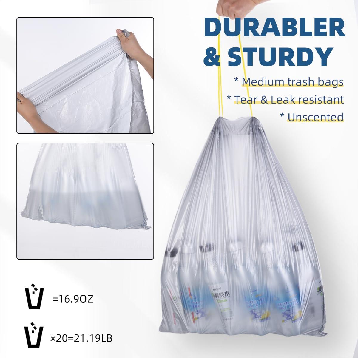 TYI Trash Bags, Drawstring, 45 Count 8 Gallon Trash Bags/Garbage Bags, Wastebasket Liners for Bathroom Bedroom Office Trash Can