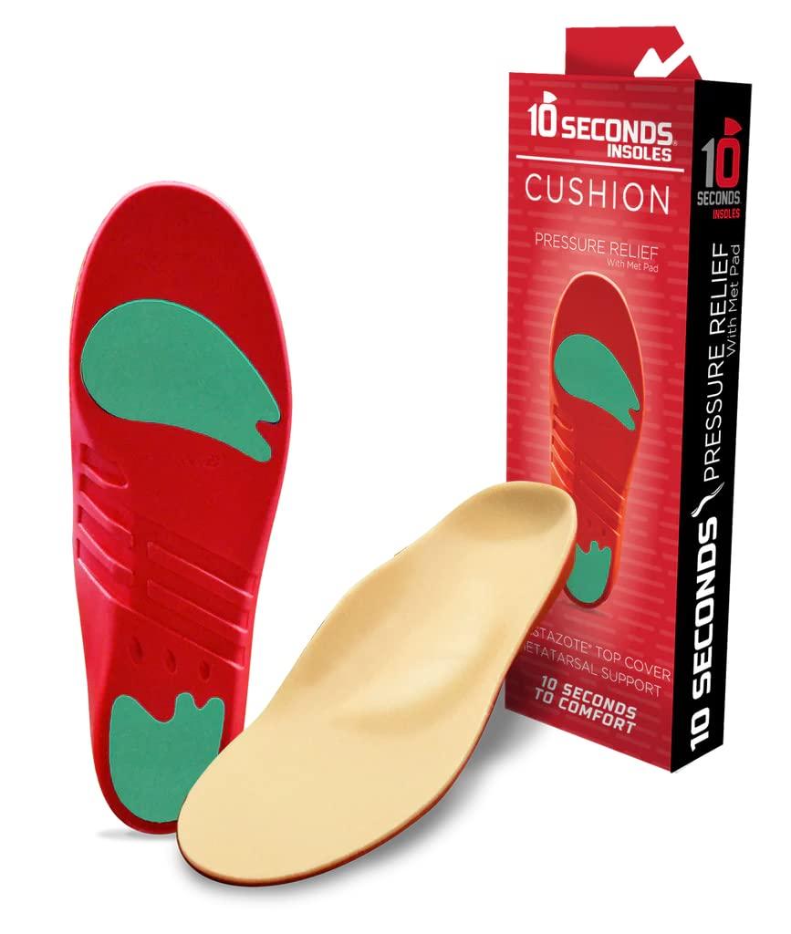 10 Seconds 10 Seconds 3030 Pressure Relief with Metatarsal Pad Insoles, Moderate Arch Firmness, Low Arch, Provides Relief from Plantar Fasciatis, Mortons Nuroma and Diabetes Pain. (M 5/5.5, W 6.5/7)