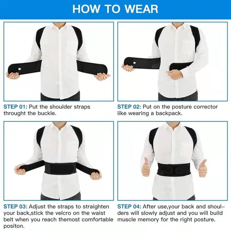 LUXRUB Posture Corrector Back Brace For Men And Women, Adjustable Lumbar Support For Posture Improving And Pain Relief, Full Back Support Belt For Neck, Shoulder, Waist Pain (Color : Black, Size : Large)