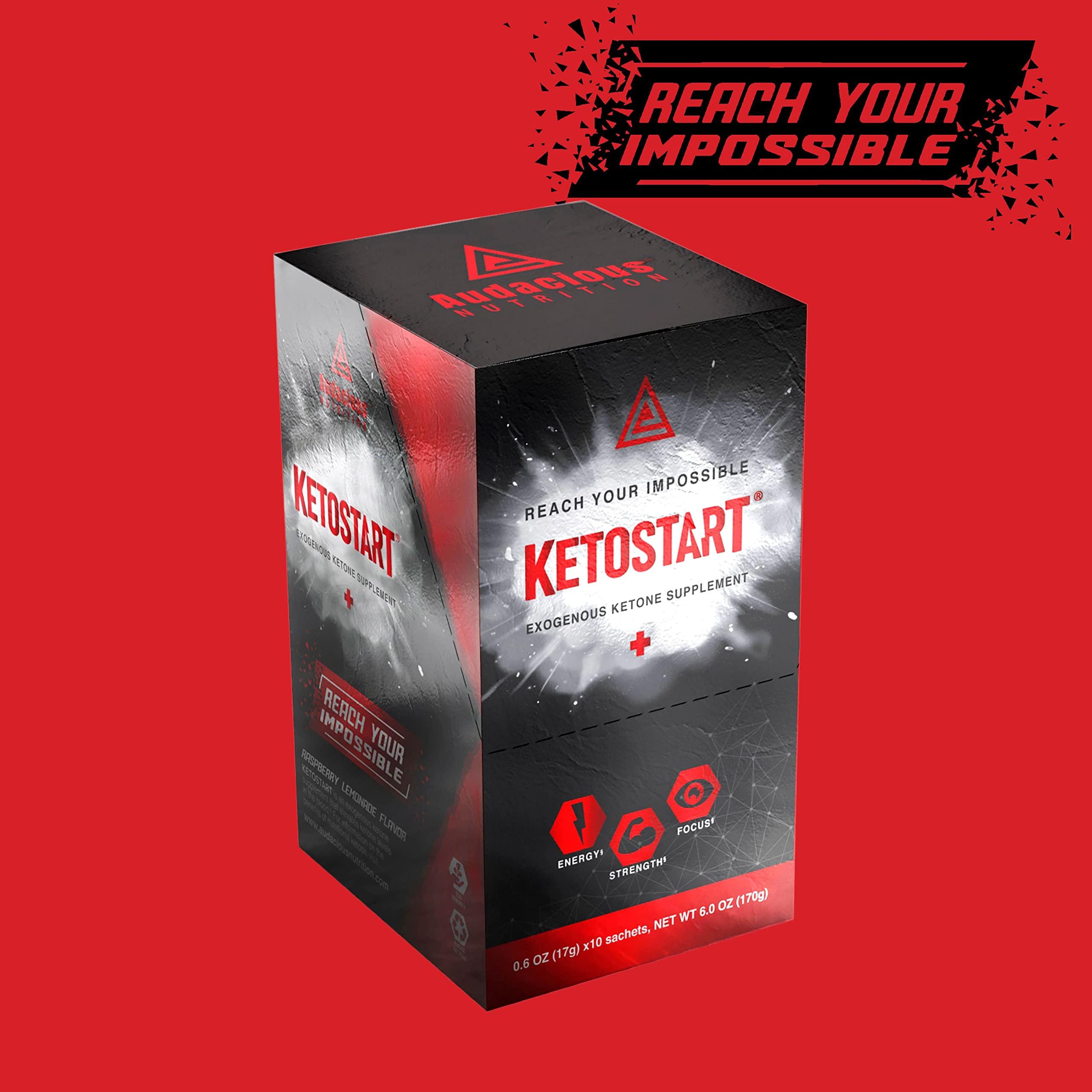 Audacious Nutrition Audacious Nutrition KetoStart+ | Exogenous Ketones Powder with Electrolytes for Energy, Strength & Focus | with Caffeine | Raspberry Lemonade Flavor Electrolyte Powder (10x Ketones Drink Mix Packets)