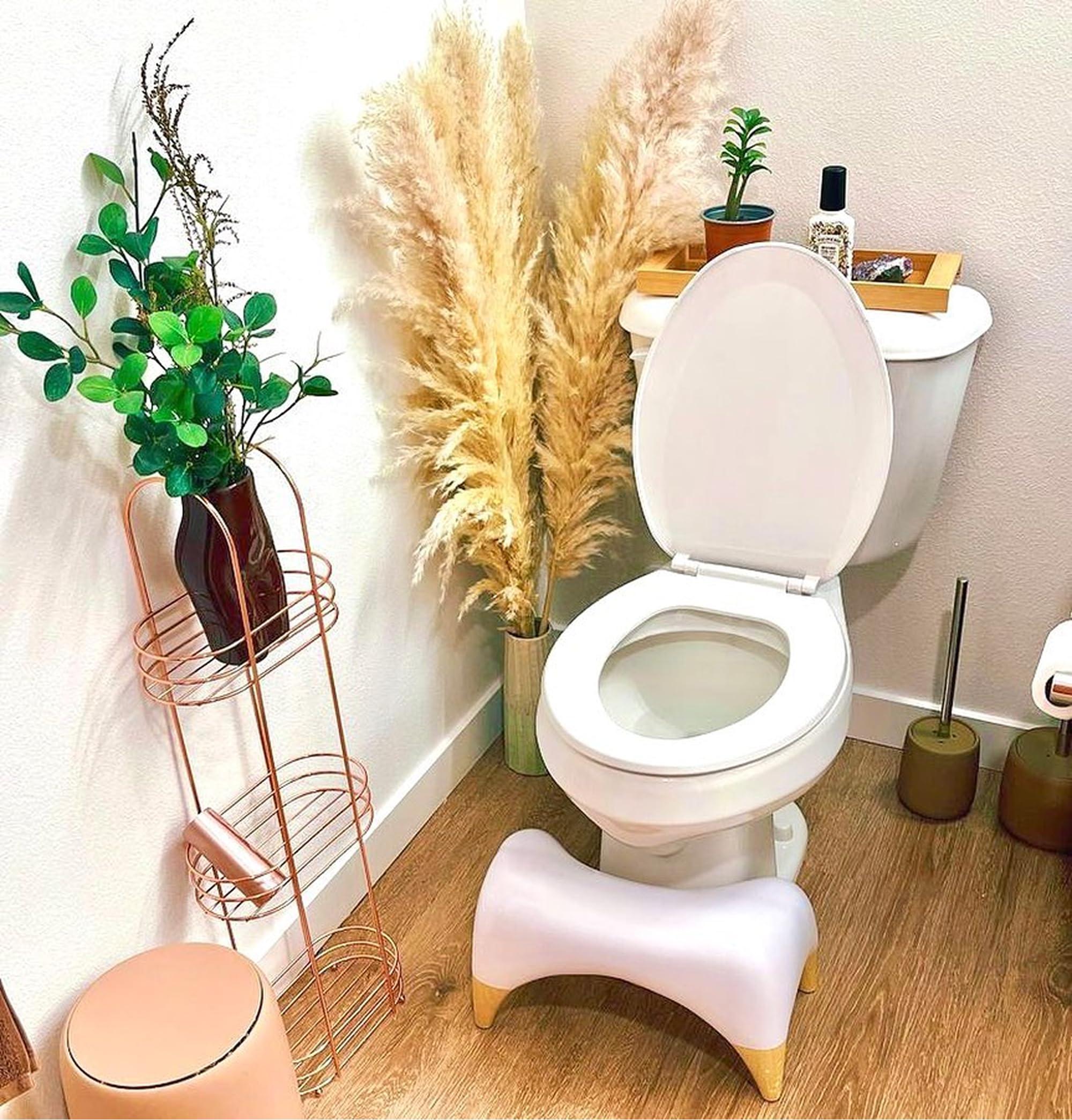 TUSHY TUSHY Ottoman: A Premium Toilet Stool for The Bathroom, Modern Sleek Design | Squatting Position Helps Improves Bowel Health & Relieves Constipation (Relaxed 7.5" White/Bamboo)