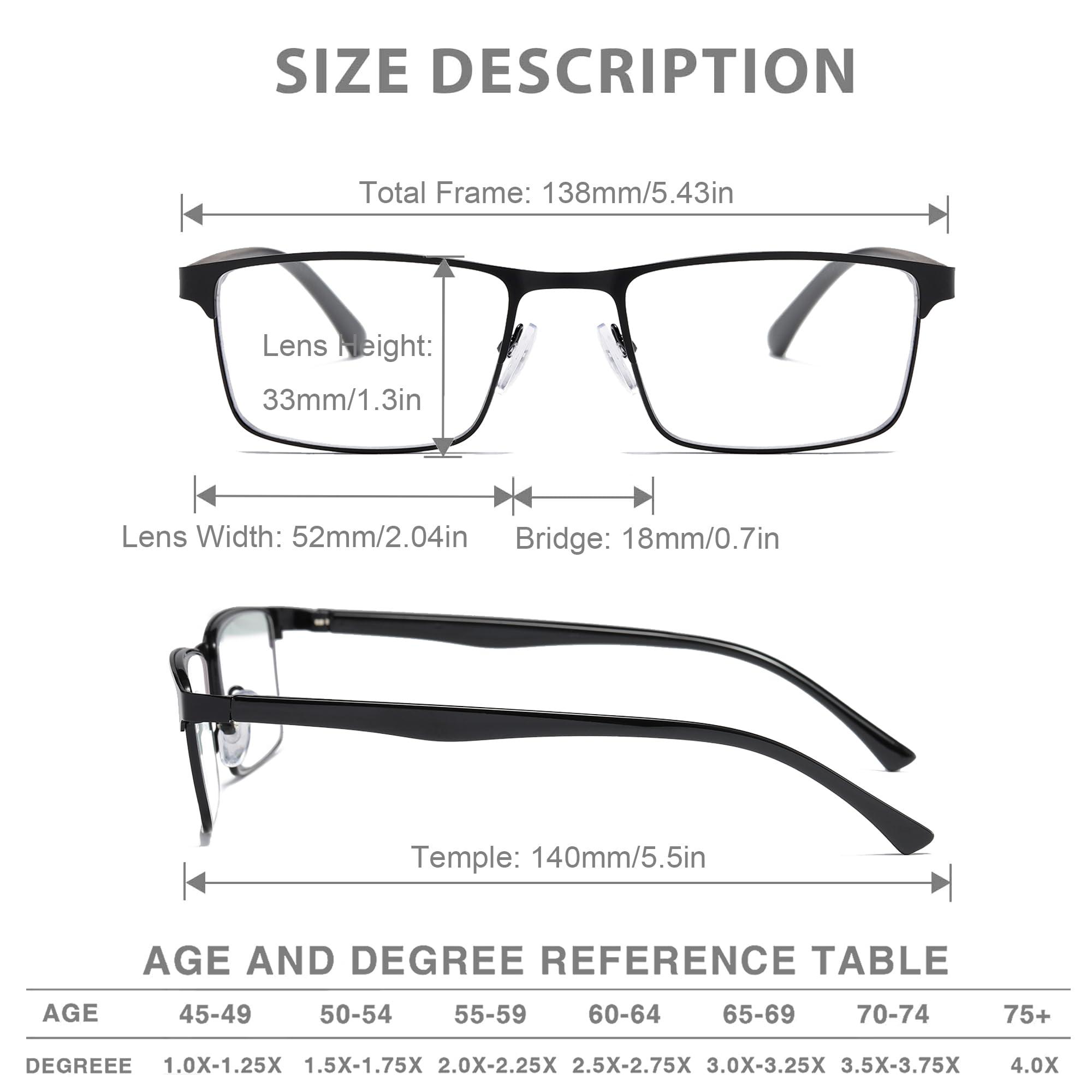 NaNaKo NaNaKo 3 Pack Reading Glasses for Men, Lightweight Blue Light Blocking Metal Frame Mens Readers (C1,+3.50)