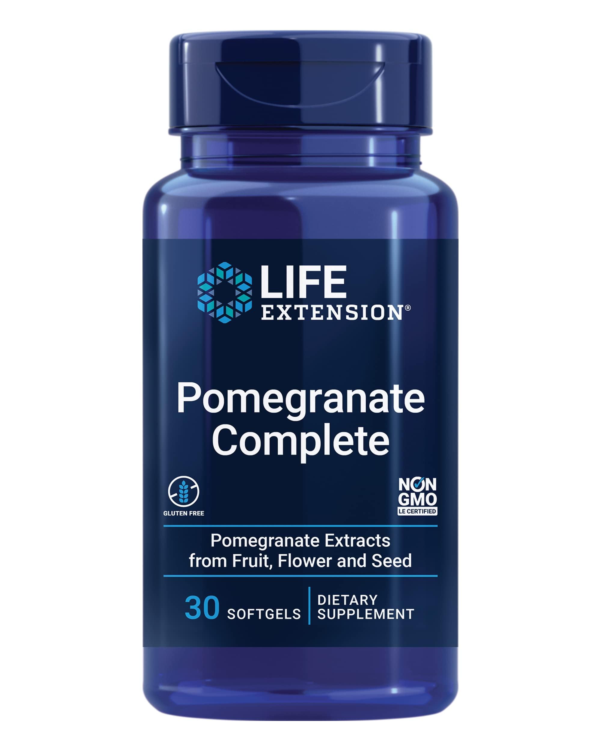 Life Extension Life Extension Pomegranate Complete, Fruit Extract, Flower, Seed Oil Extract, Cardiovascular Health, antioxidant Support, superfood Supplement, Gluten Free, Non-GMO, 30 softgels