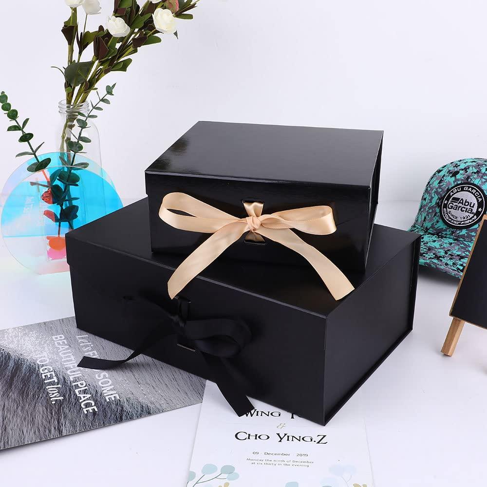 GoooodGift Extra Large Black Gift Box 19x16x6 Inches, Huge Gift Box with Ribbon, Large Gift Box with Lid Magnetic Closure, Groomsman Proposal Box, Gift Boxes for Wedding Dress (Glossy Black)