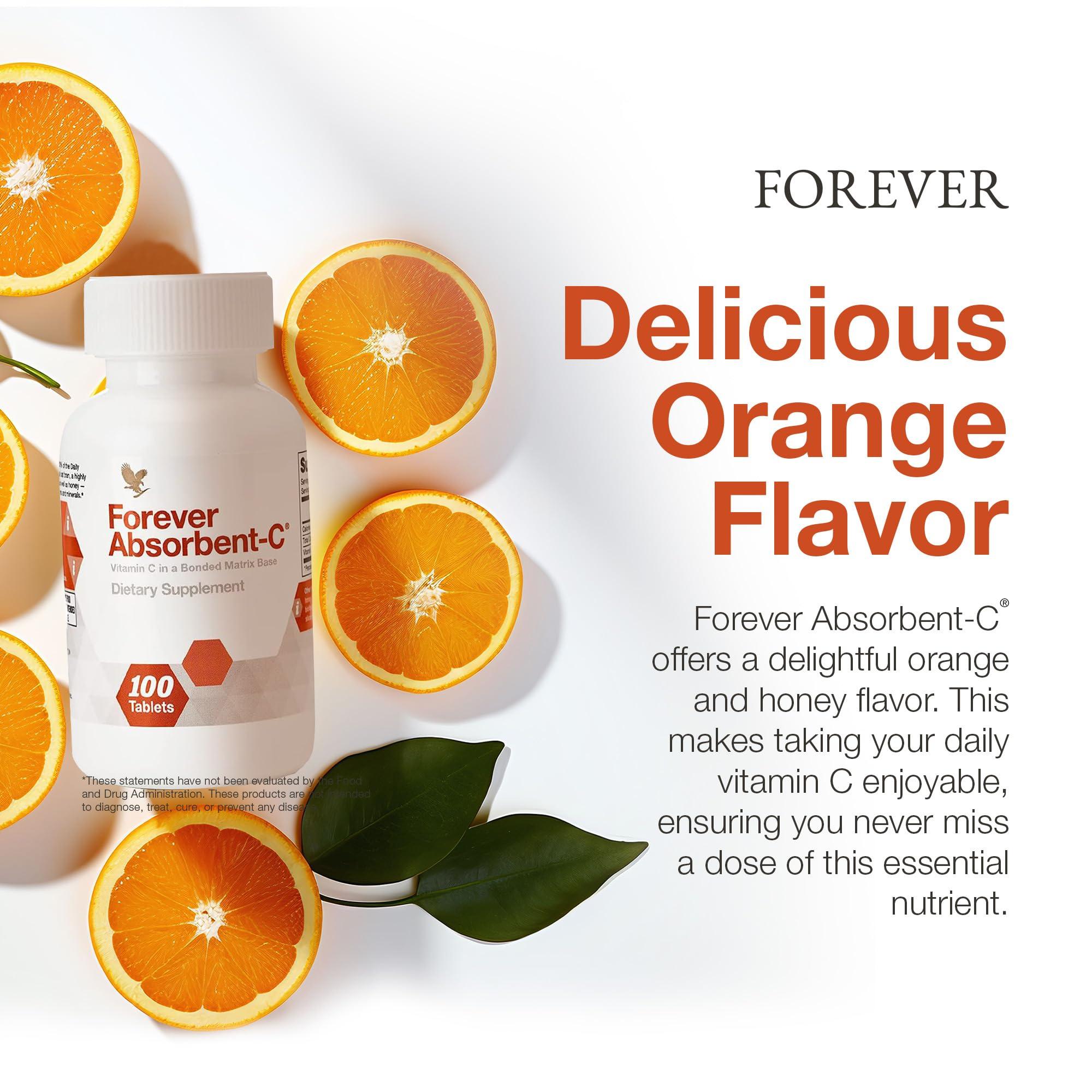 Forever Living Products Forever Living - Absorbent-C - Orange and Honey Flavor with Oat Bran - Vitamin C Supplement for Immune Support and Skin Health - 100 Chewable Tablets