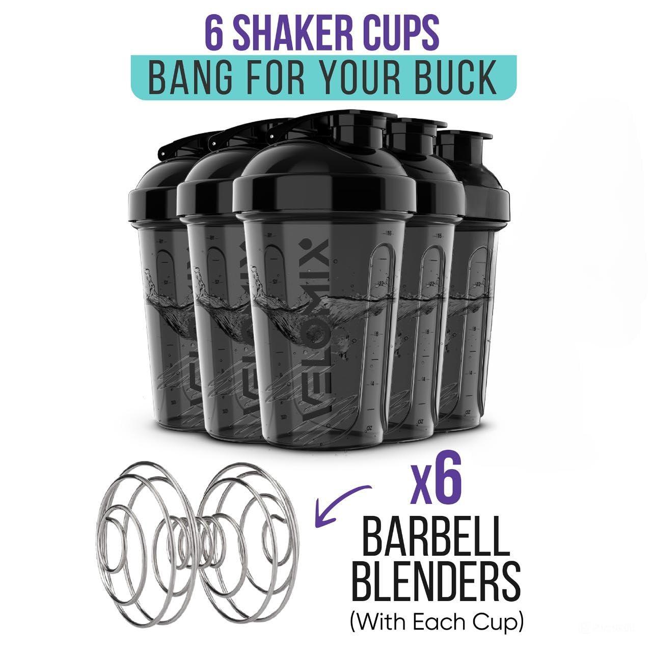 VELOMIX VELOMIX -6 PACK- Shaker Cups for Protein Shakes 20 oz - 6x Wire Whisk | Leak Proof Protein Shaker Bottle for Protein Shakes, Shaker Bottle Pack for Pre & Post Workout, Shaker Cup, Shaker Bottle Cups