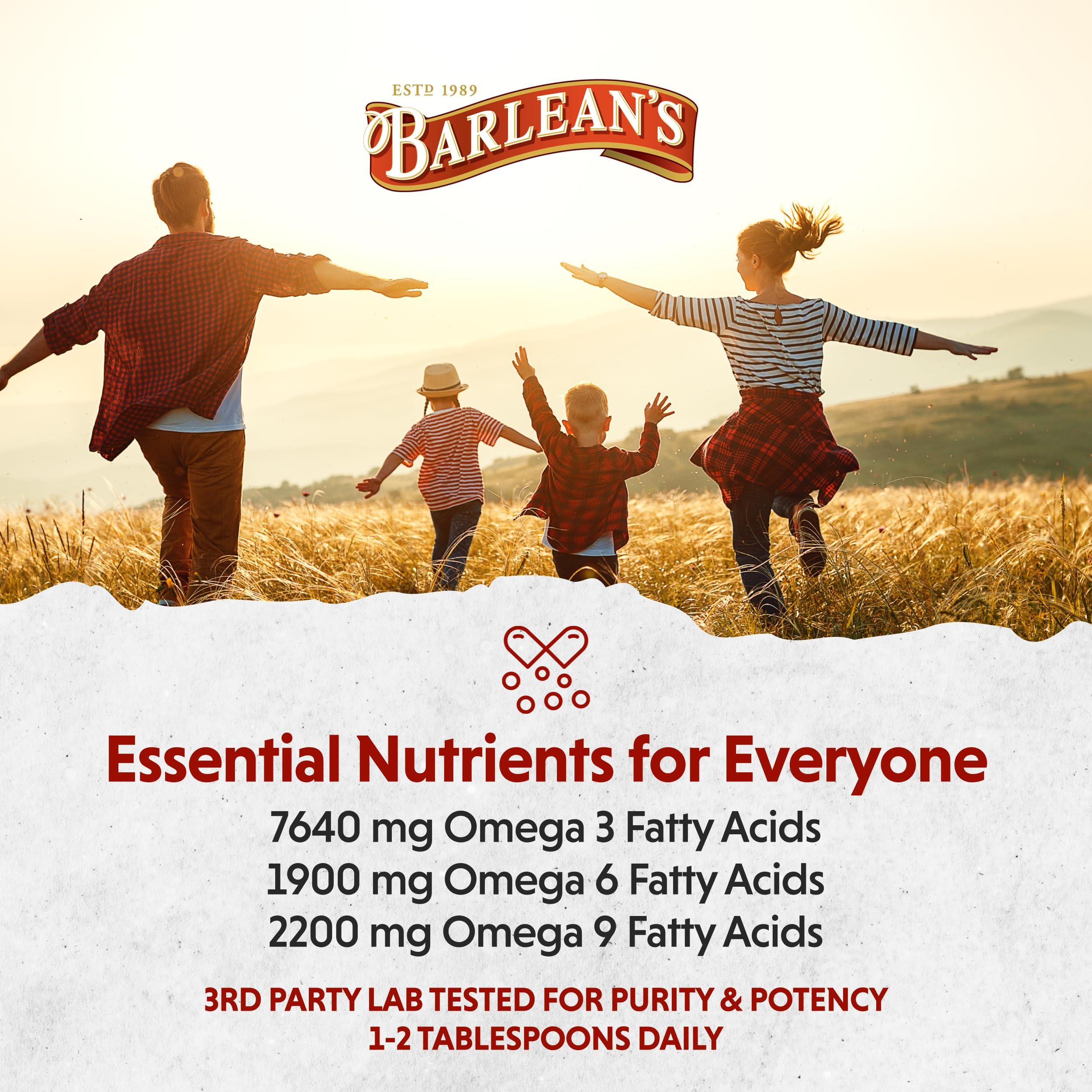 Barlean's Barlean's Organic Flaxseed Oil Liquid from Fresh Cold Pressed Flax Seeds, 7,640mg ALA Omega 3 Fatty Acid Supplement for Skin and Hair Care, Vegan & Gluten Free, 8 oz