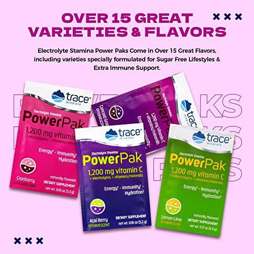 Trace Minerals Research Trace Minerals | Power Pak Electrolyte Powder Packets | 1200 mg Vitamin C, Zinc, Magnesium | Boost Hydration, Immunity, Energy, Muscle Stamina | Acai Berry | 90 Packets