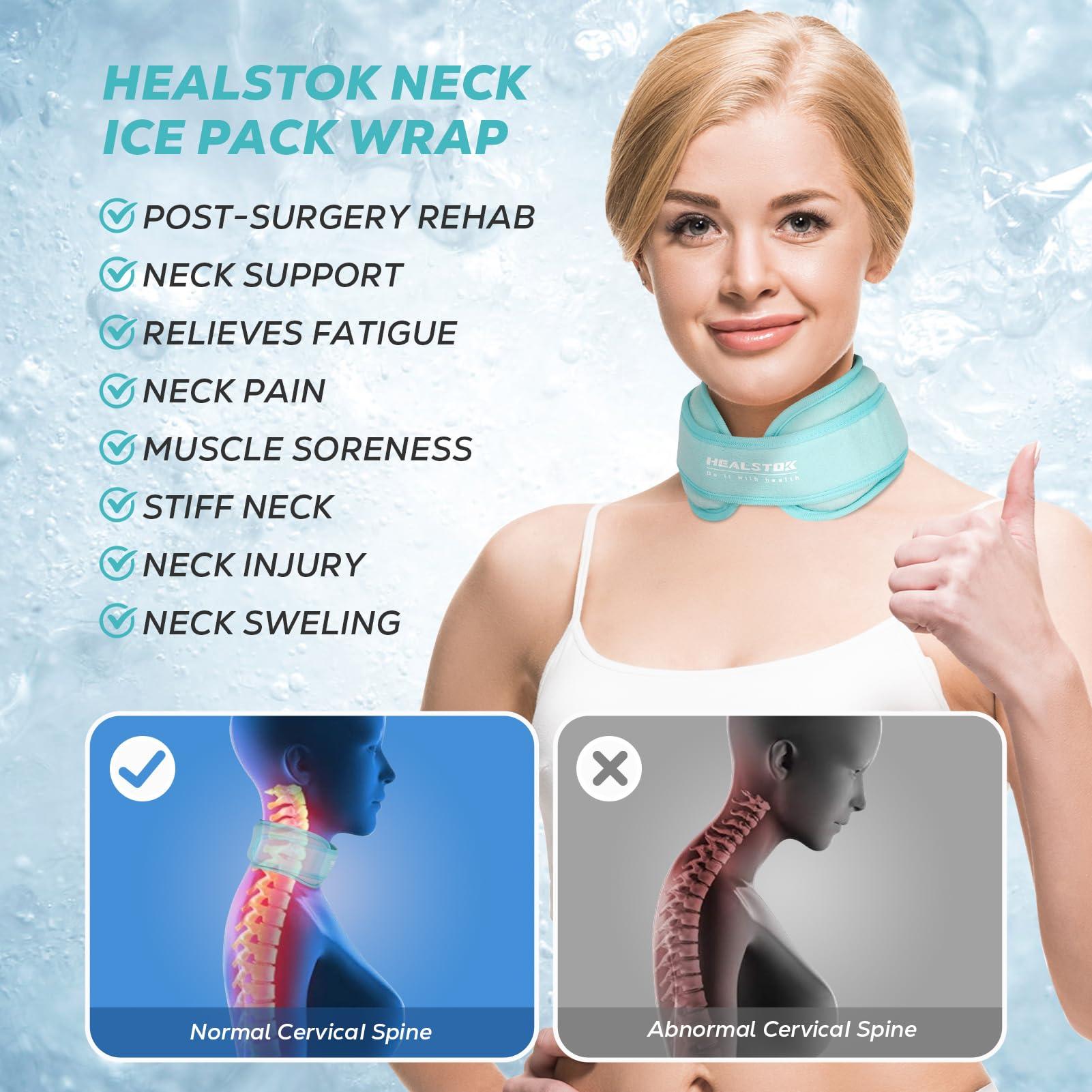 HEALSTOK Neck Ice Pack Wrap,Cervical Ice Pack,Cold Compress Ice Packs for Neck Injuries Reusable Cold & Hot Therapy Adjustable Flexible Gel Migraine Ice Head Wrap for Neck Pressure. (Ice Blue)
