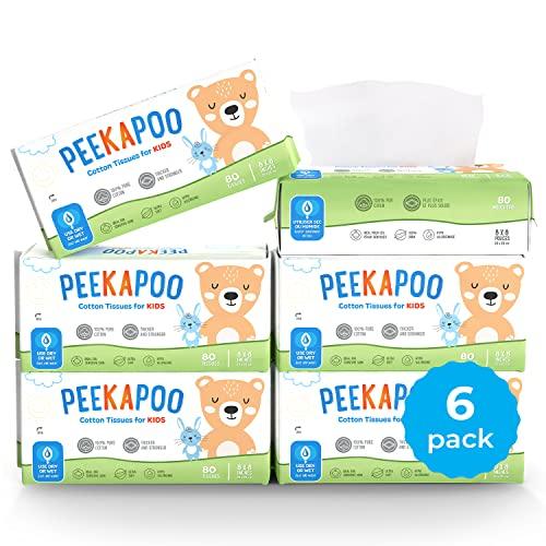 Peekapoo Peekapoo Cotton Tissues - Use Wet or Dry, Unscented, Hypoallergenic, Ultra Soft Tissues for Children, Suitable for Sensitive Skin, Strong & Absorbent, 480 Count