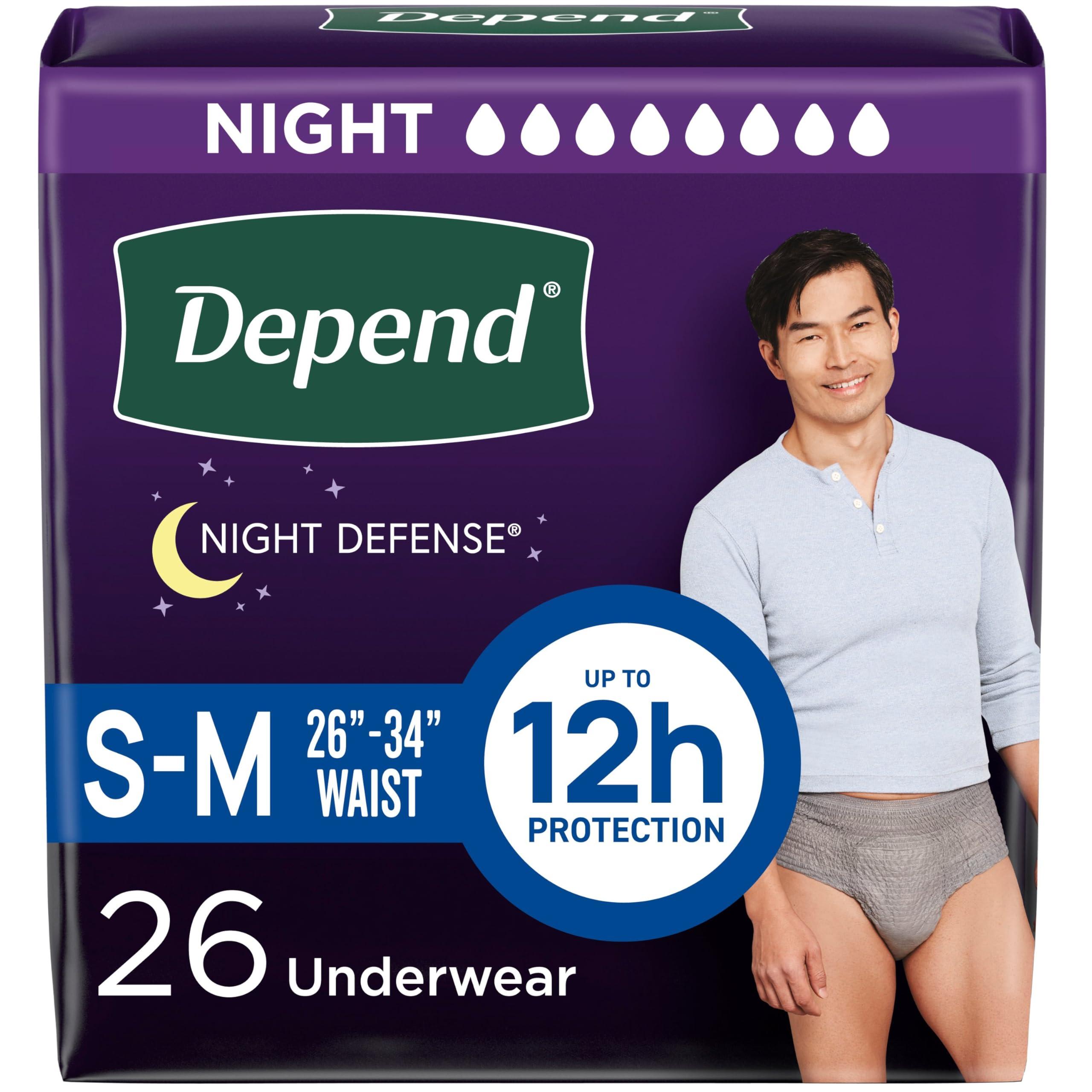 Depend Depend Night Defense Adult Incontinence Underwear for Men, Disposable, Overnight, Small/Medium, Grey, 26 Count, Packaging May Vary