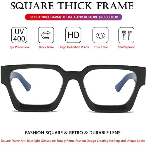 AIEYEZO AIEYEZO Square Thick Frame Glasses for Women Men Fashion Blue Light Glasses Trendy Chic Computer Eyeglasses (Black + Green)